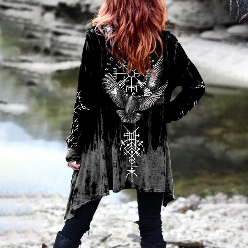 Retro Tribal Bird Viking Ethnic Graphics Long Sleeve Cardigan