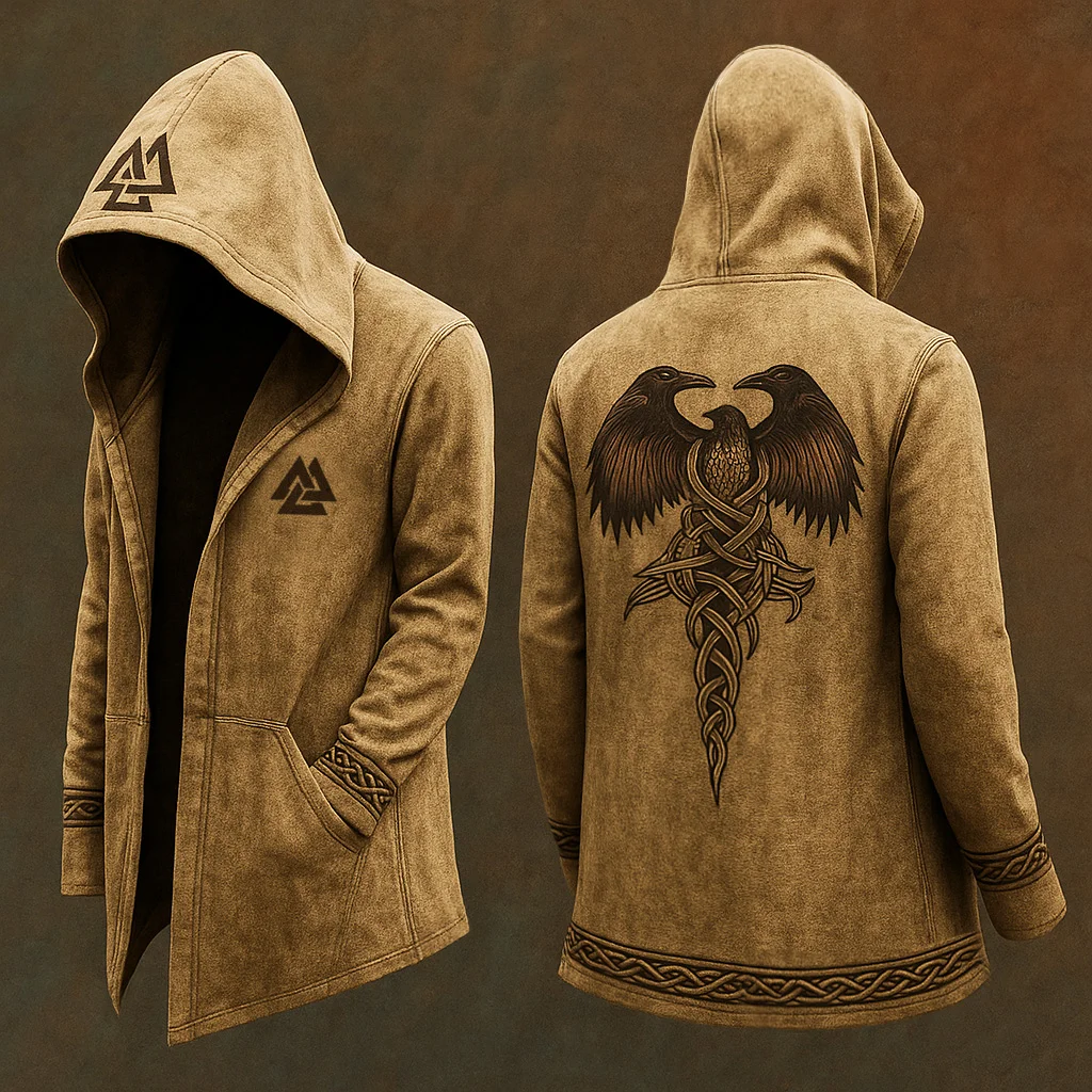 Men's Viking Nordic Eagle 3D Print Vintage Hooded Jacket