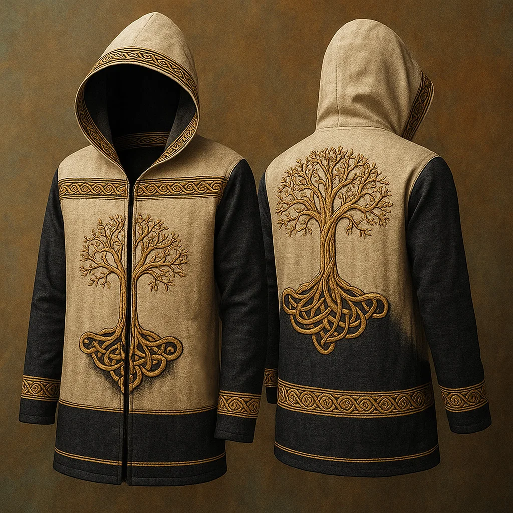 Men's Viking Knot Life Of Tree Vintage Nordic Hooded Jacket