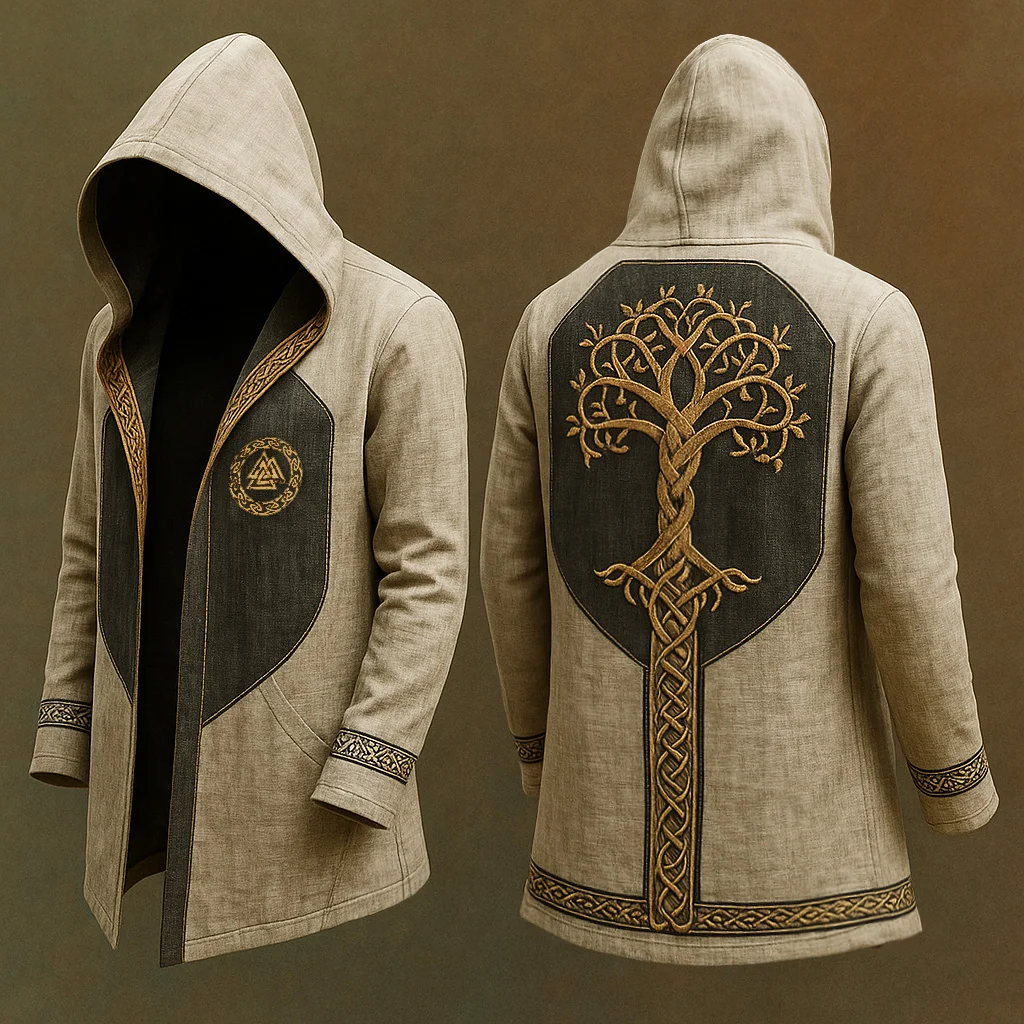 Men's Viking Nordic Tree Of Life 3D Print Vintage Hooded Jacket