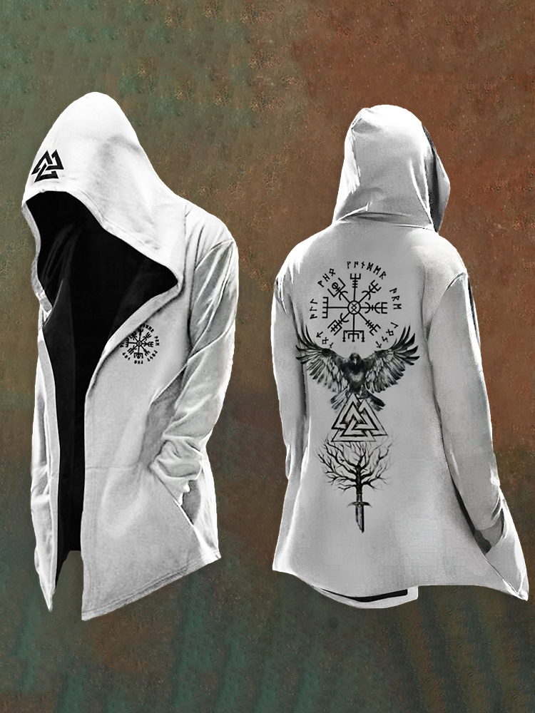 Men's Vikings Totem Print Vintage Hooded Jacket