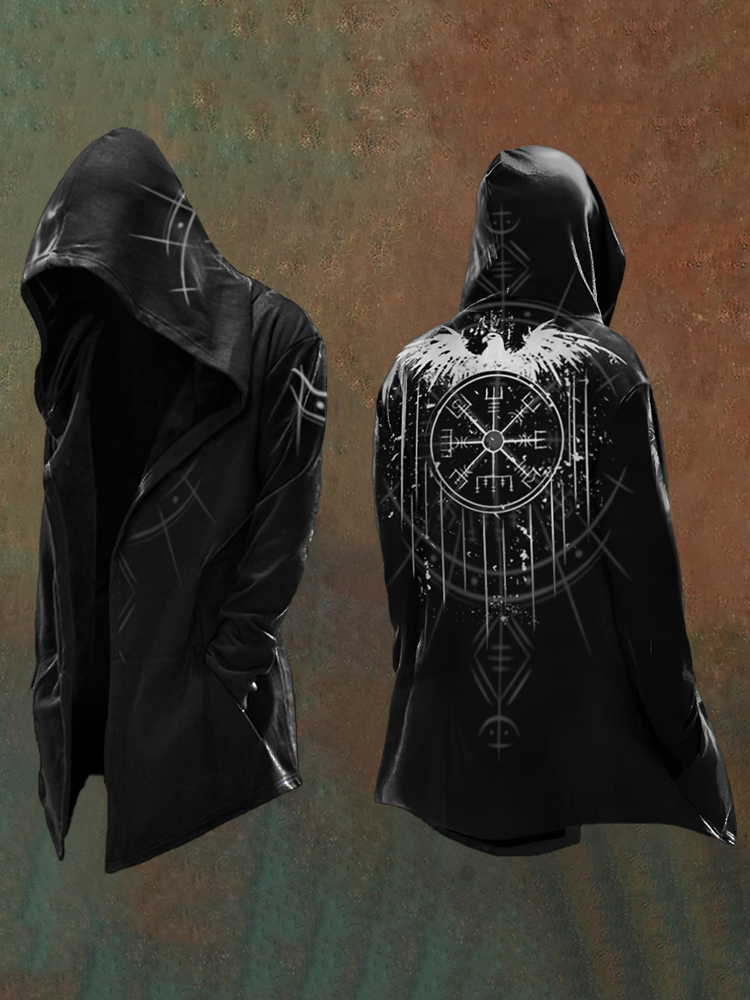Men's Vikings Printed Totem Vintage Hooded Jacket