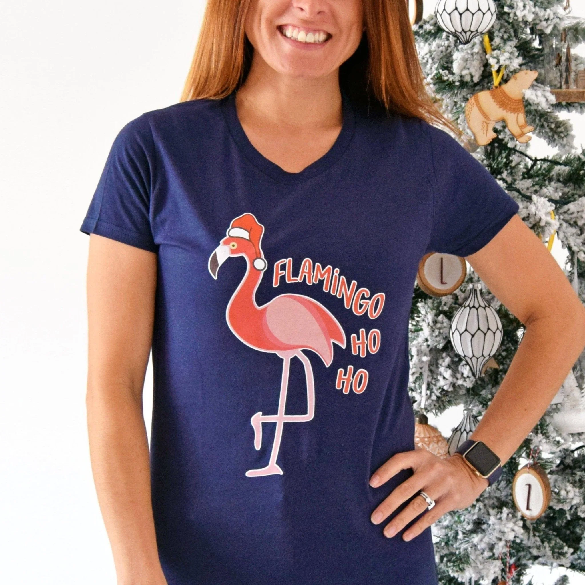 Funny Flamingo Ladies Christmas T-Shirt