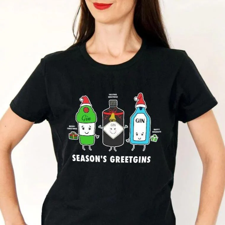 'Season's GreetGINS' Ladies Christmas T-Shirt