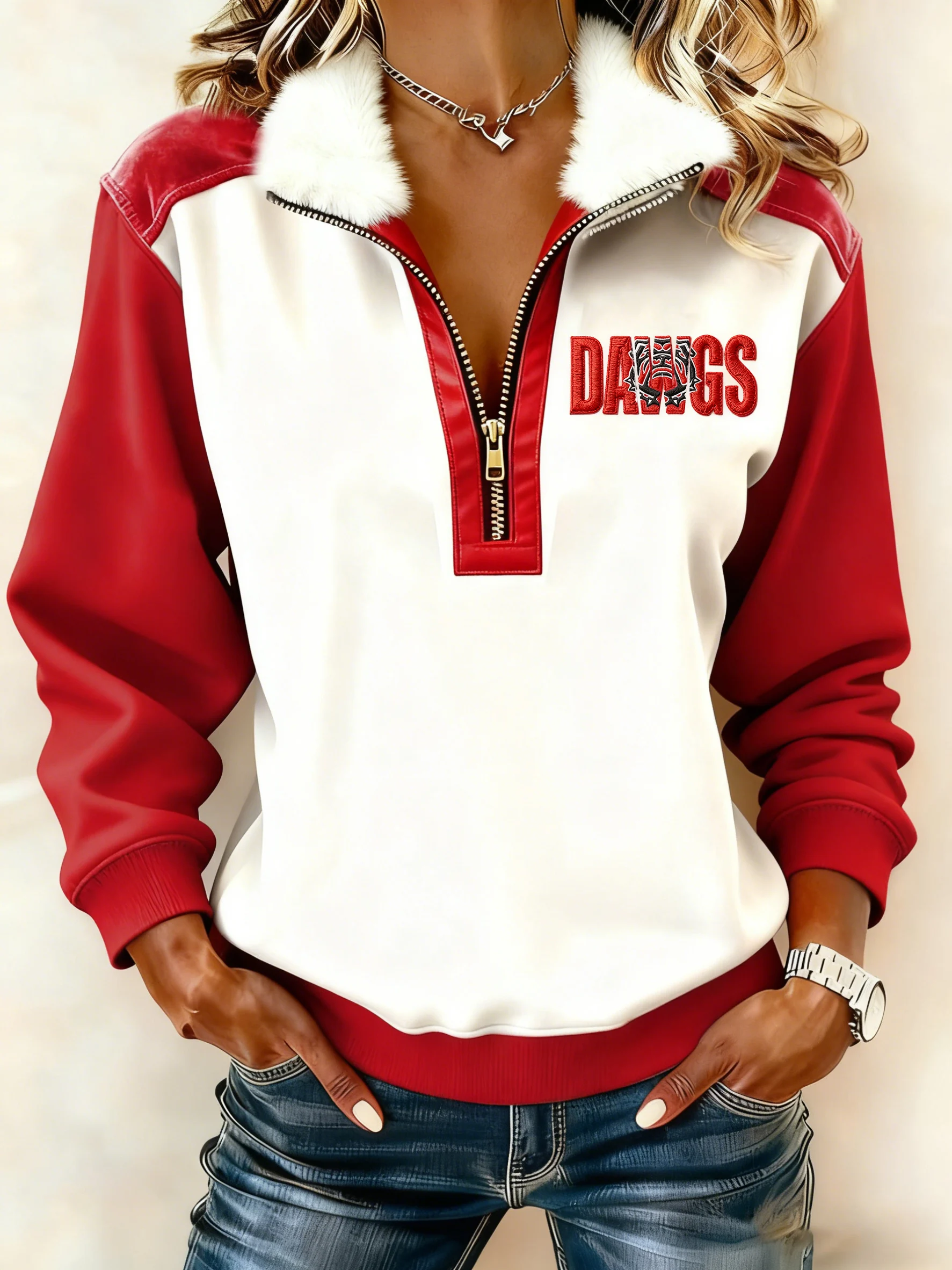 Women's Winter Retro Rugby Print Top