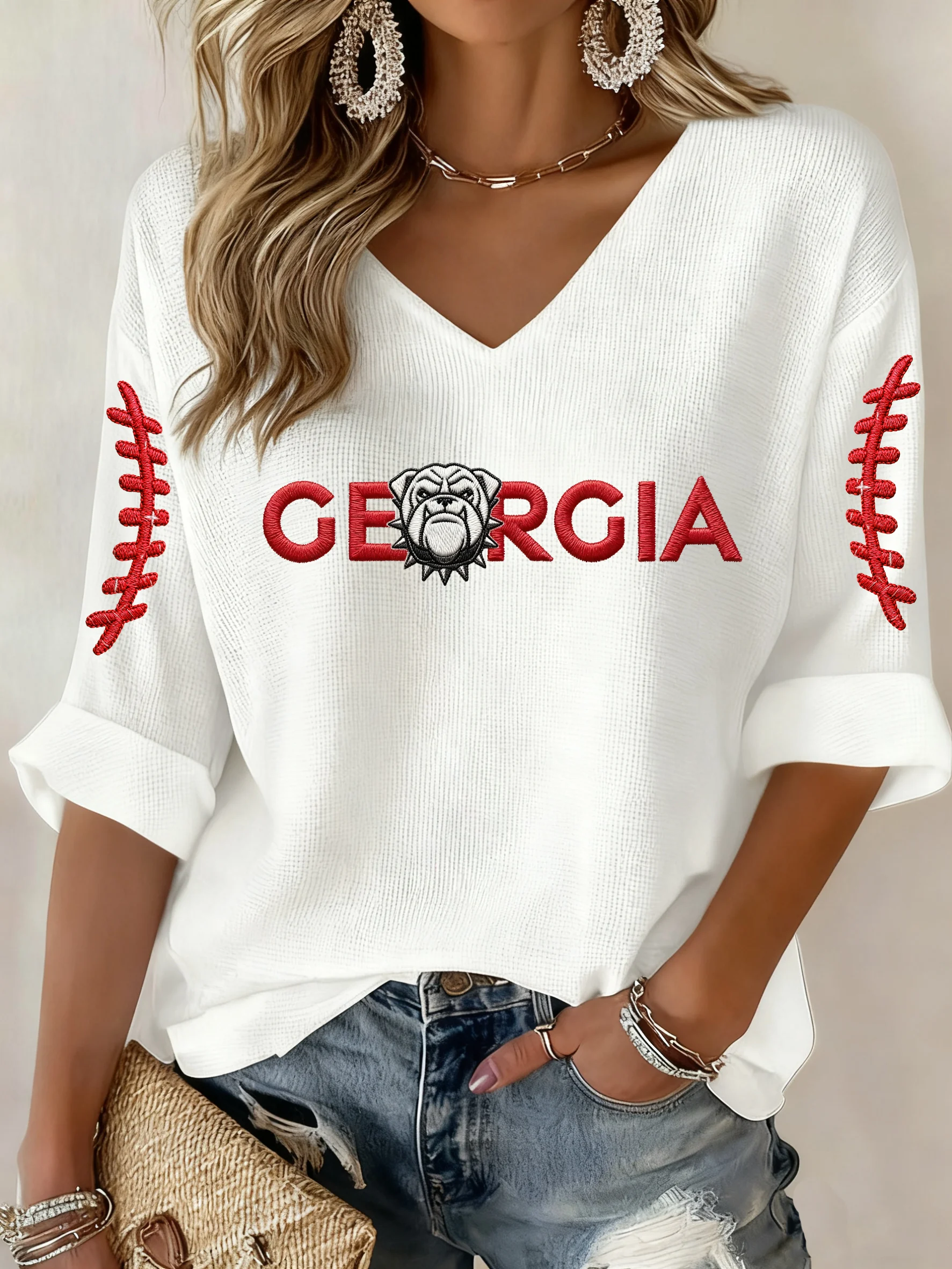 Women's Fall Retro Rugby Print Top