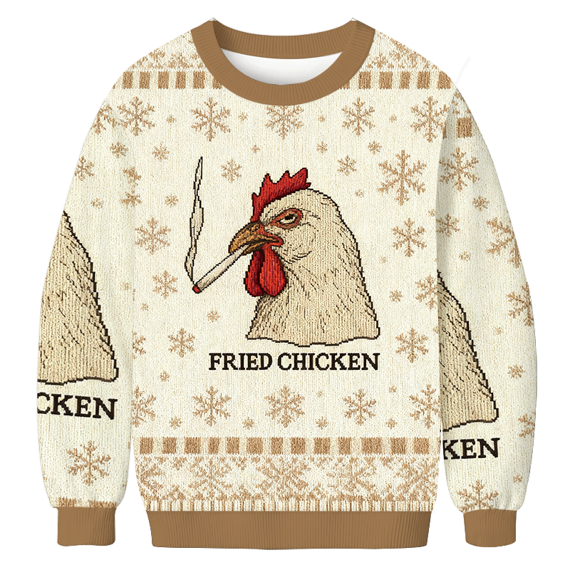 Fried Chicken 420 Smoking Meme Christmas Ugly Sweatshirt