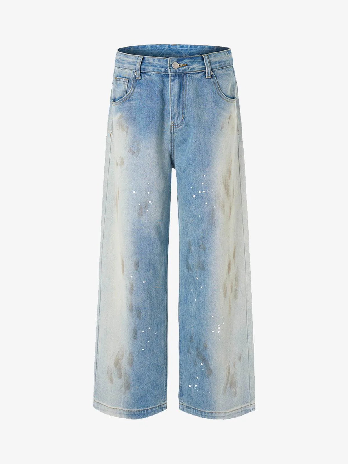 Vintage Heavy Splatter Washed Denim Wide Leg Jeans