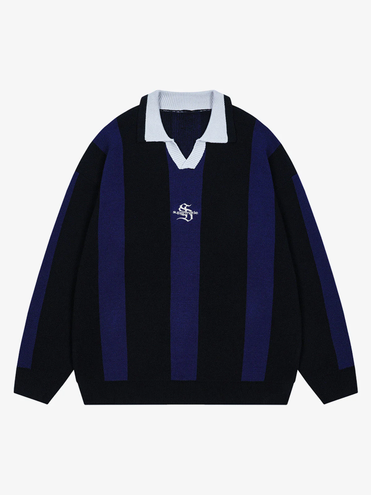 Vertical Striped Colorblock Lapel Sweater