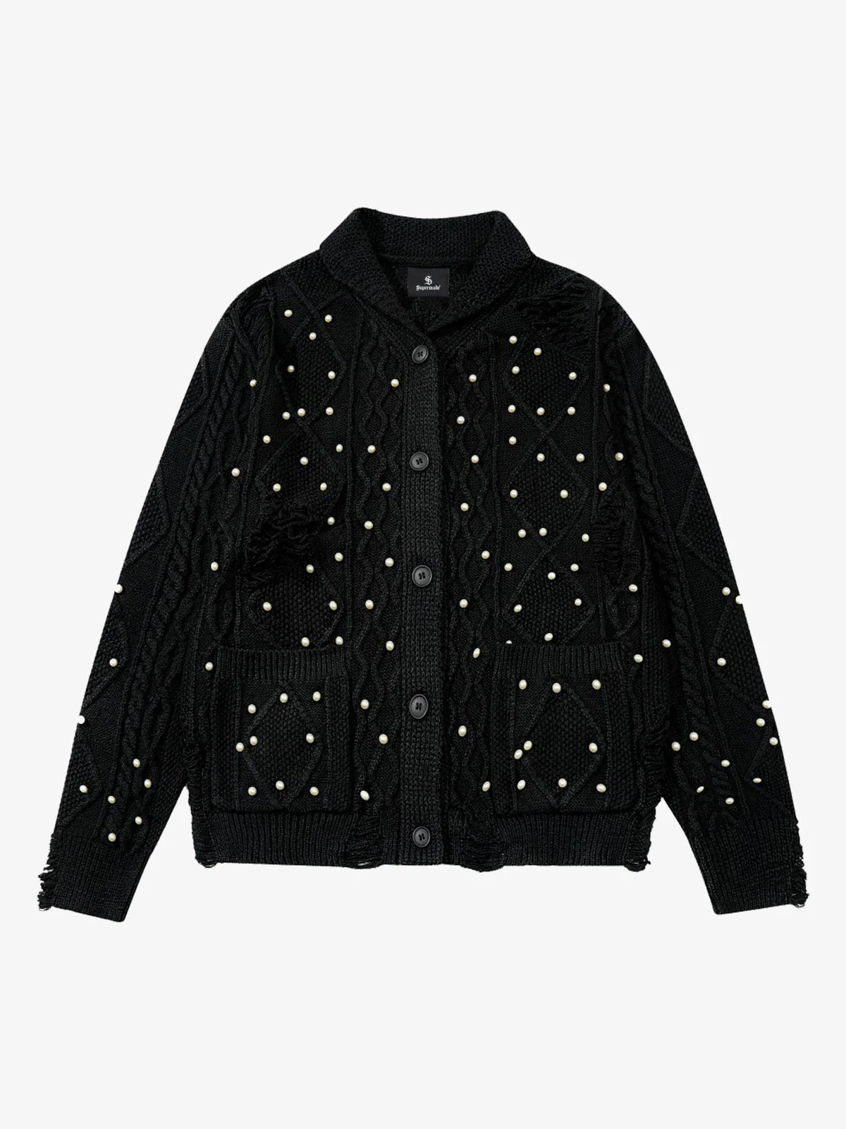 Retro Beaded Crochet Distressed Knit Cardigan