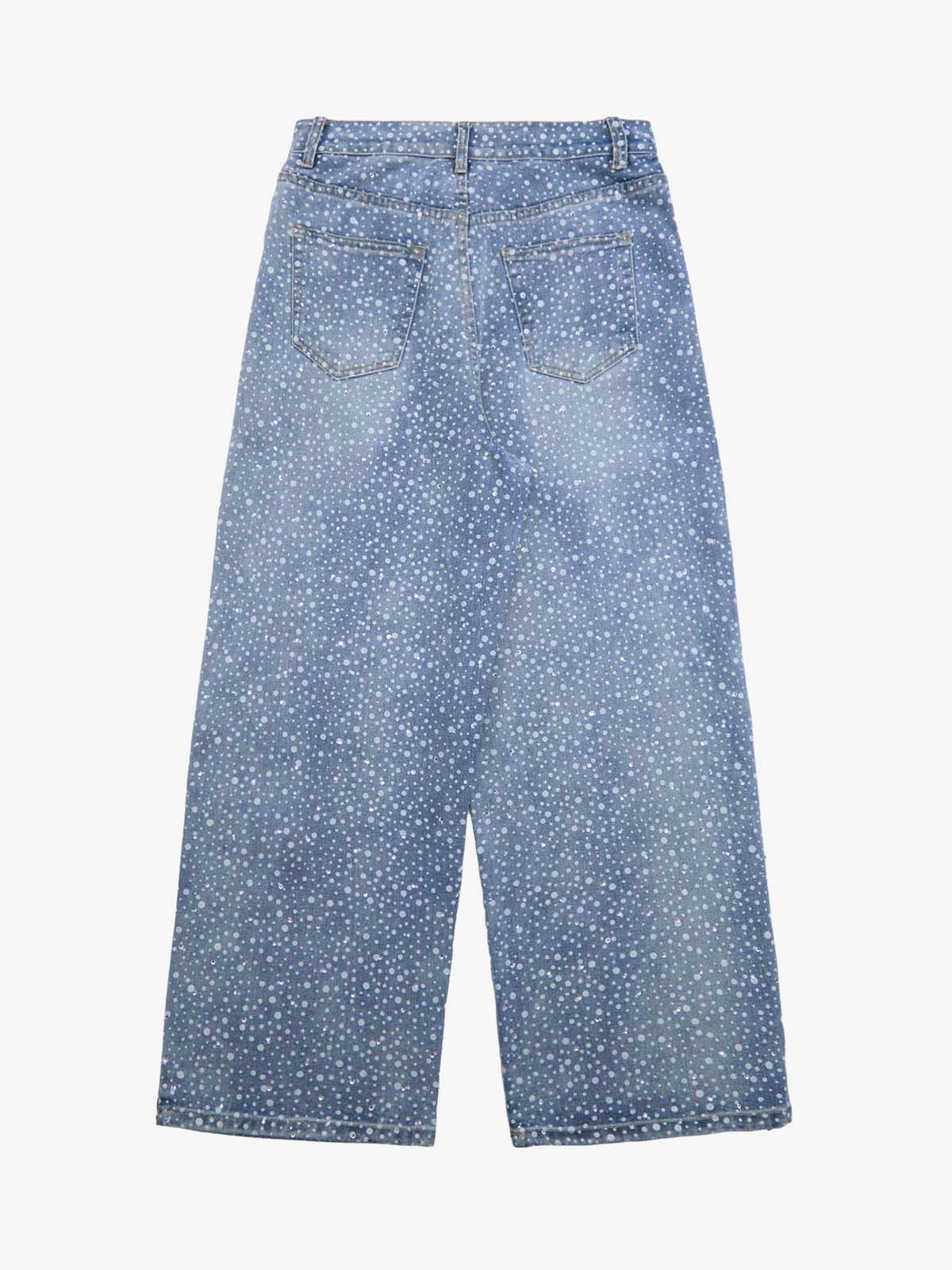 Ink Splashed Hotfix Rhinestone Baggy Jeans - 2306