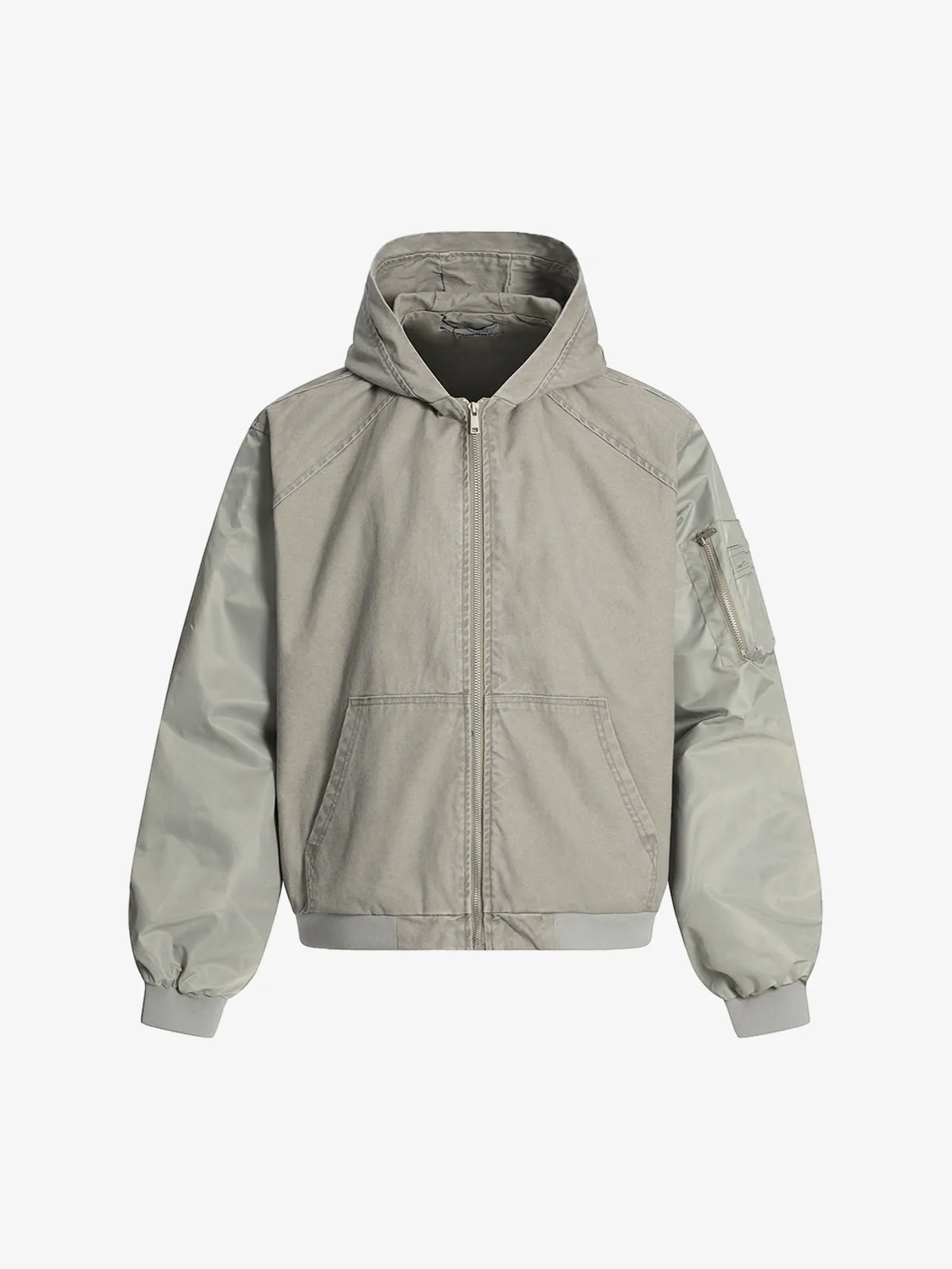 Vintage Washed Pleated Patchwork Hooded Bomber Jacket