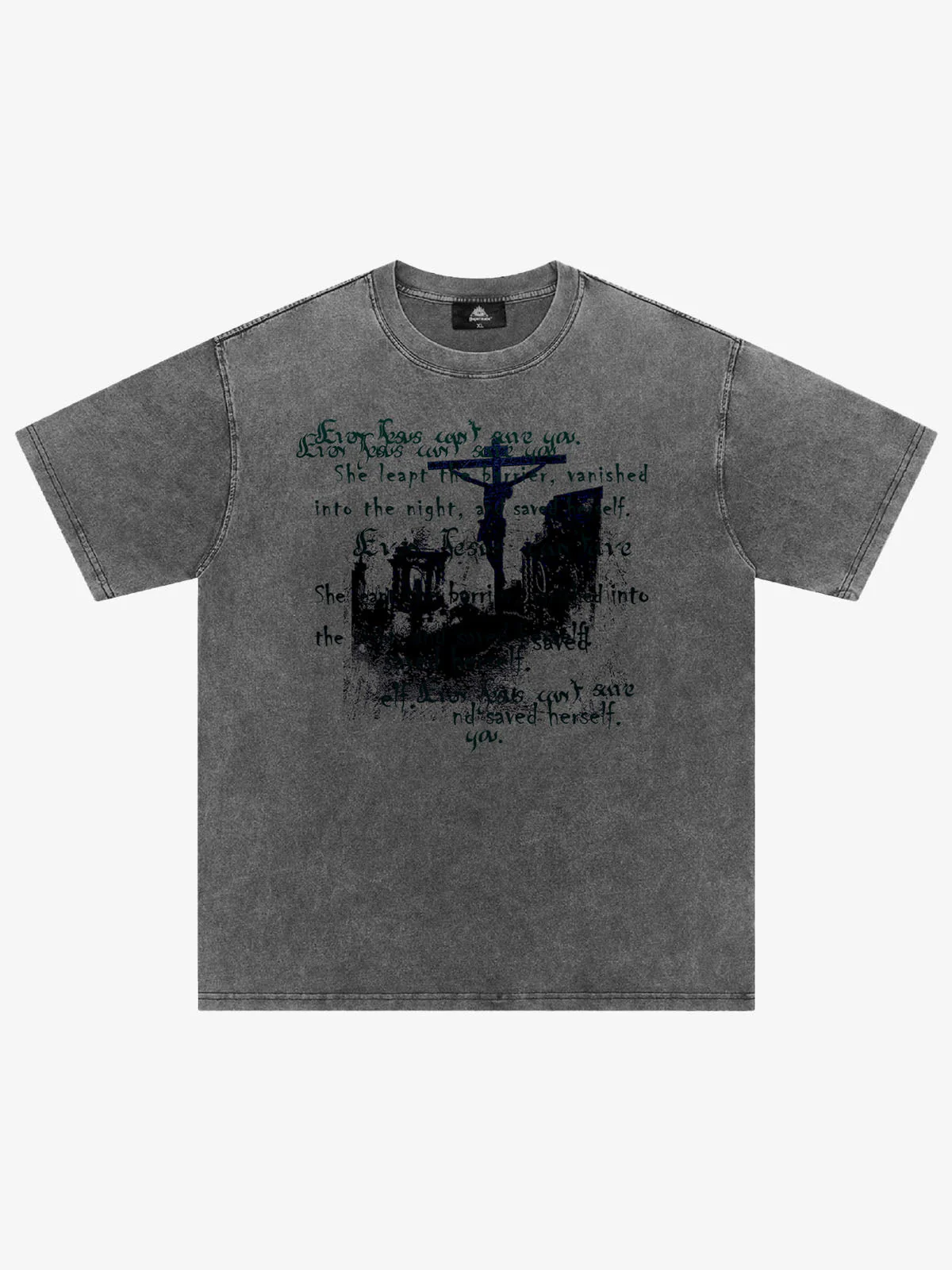 Washed Cross Overlay Text Graphic T-Shirt