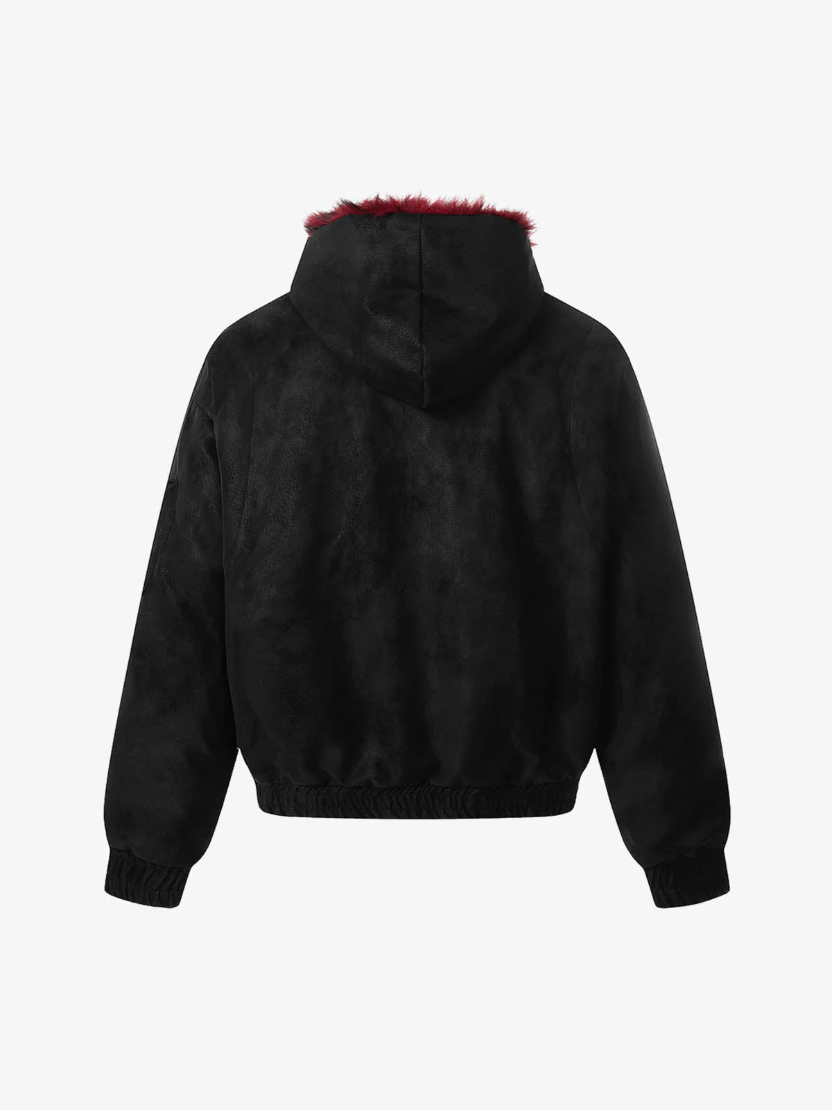 Retro Suede Faux Fur Collar Fleece Zip Up Bomber Jacket