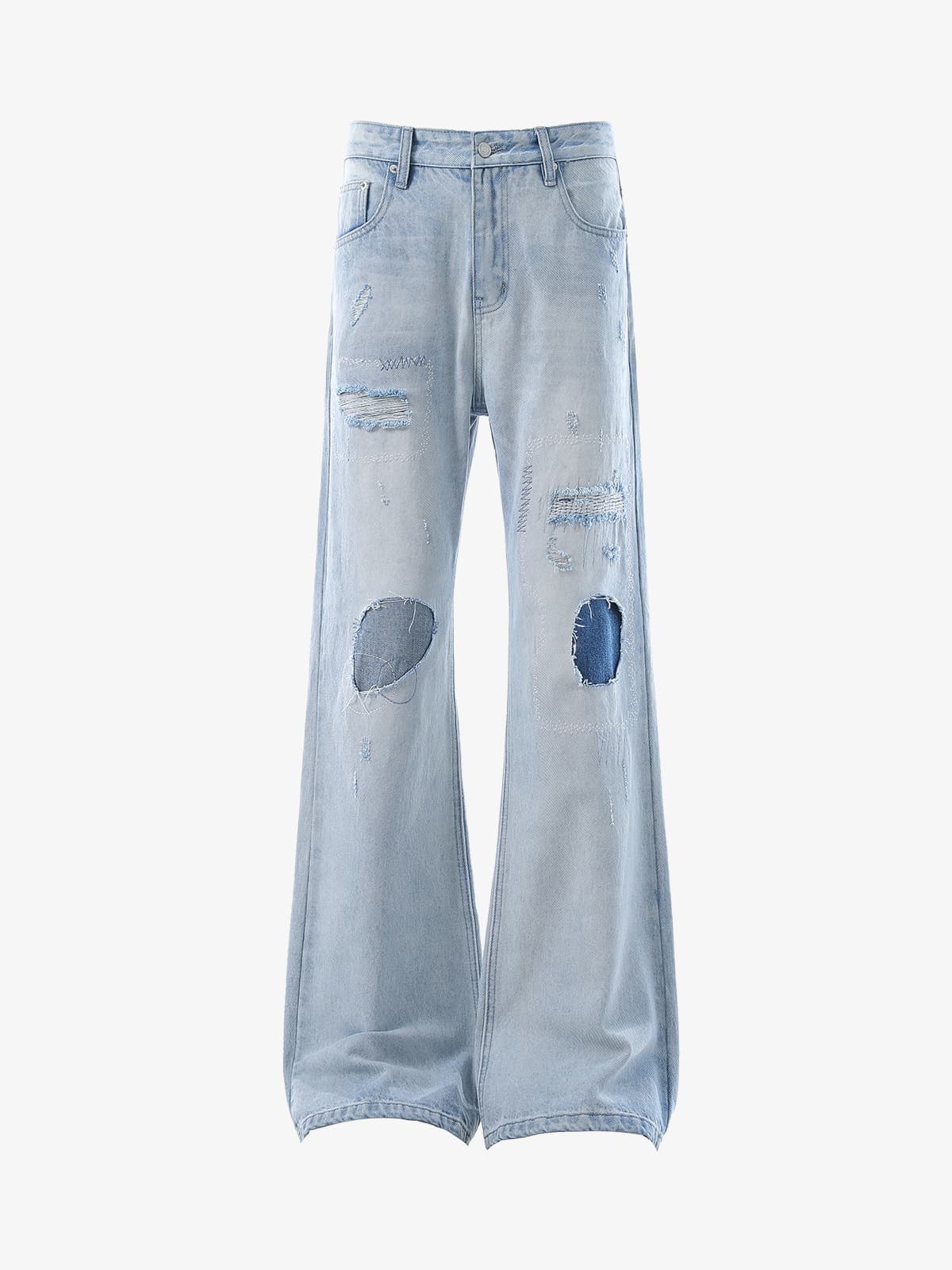 Vintage Washed Patch Ripped Baggy Jeans