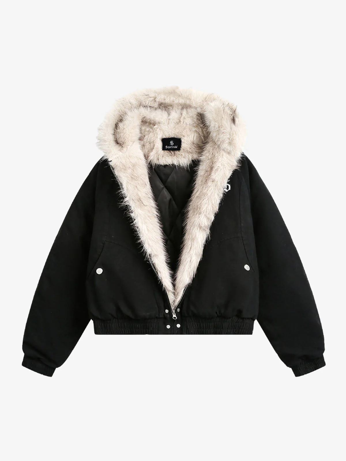 Spliced Fur Hooded Quilted Jacket - 2285