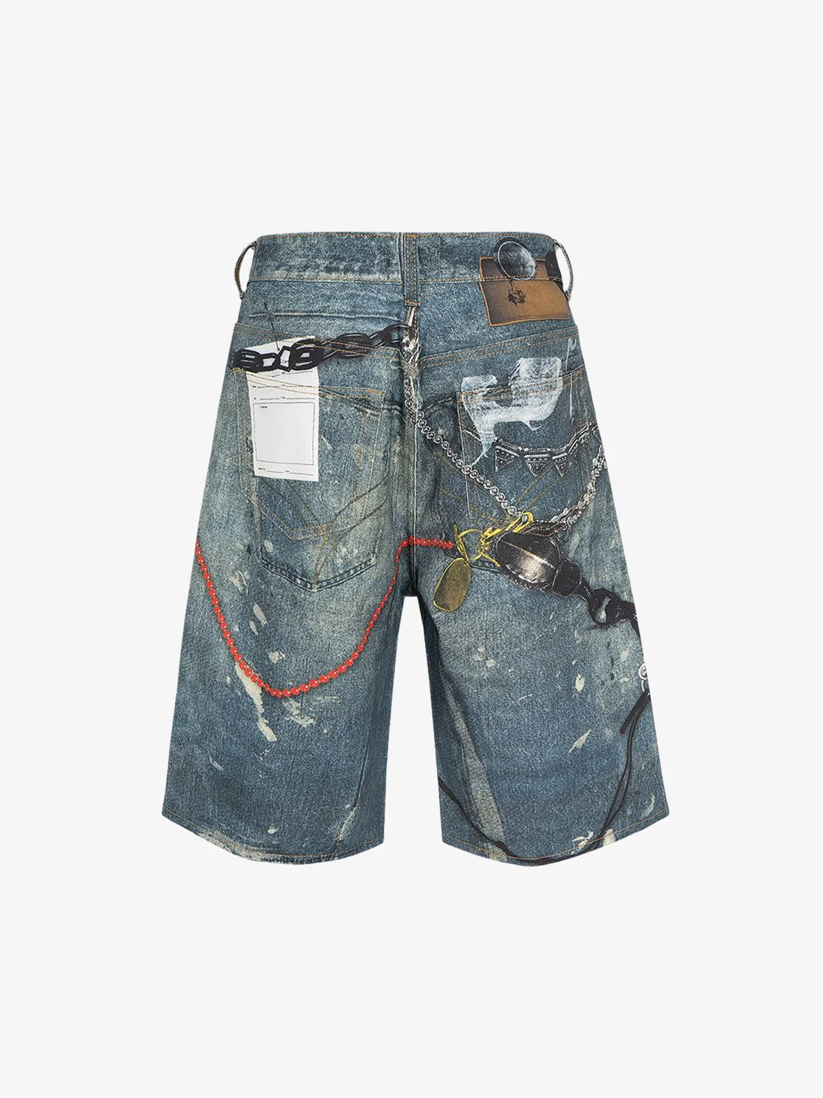 Retro Scissors Print Cropped Denim Shorts - 2501