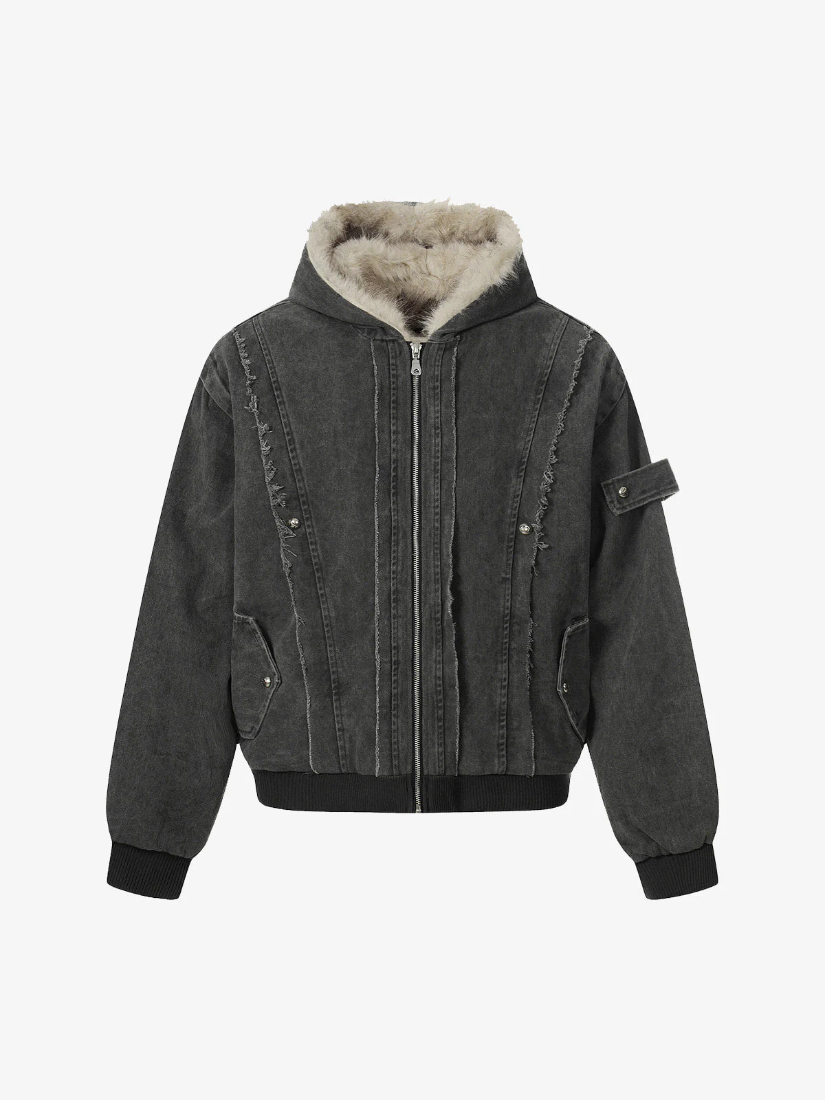 Retro Washed Fleece-lined Hooded Work Jacket