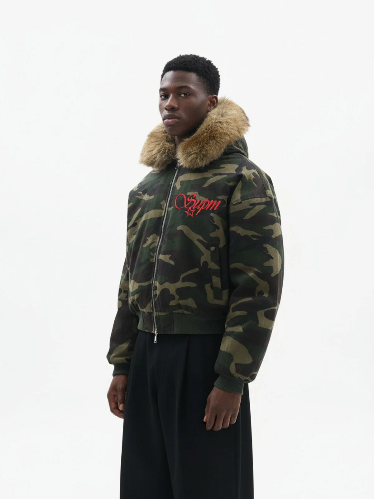 Embroidered Detachable Fur Hooded Jacket - 2546