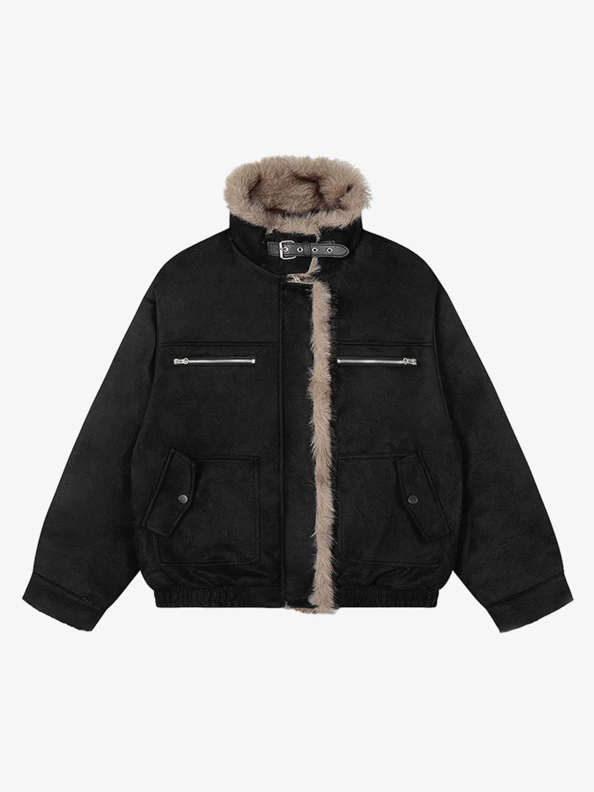 Vintage Suede Faux Fur Lined Aviator Bomber Jacket