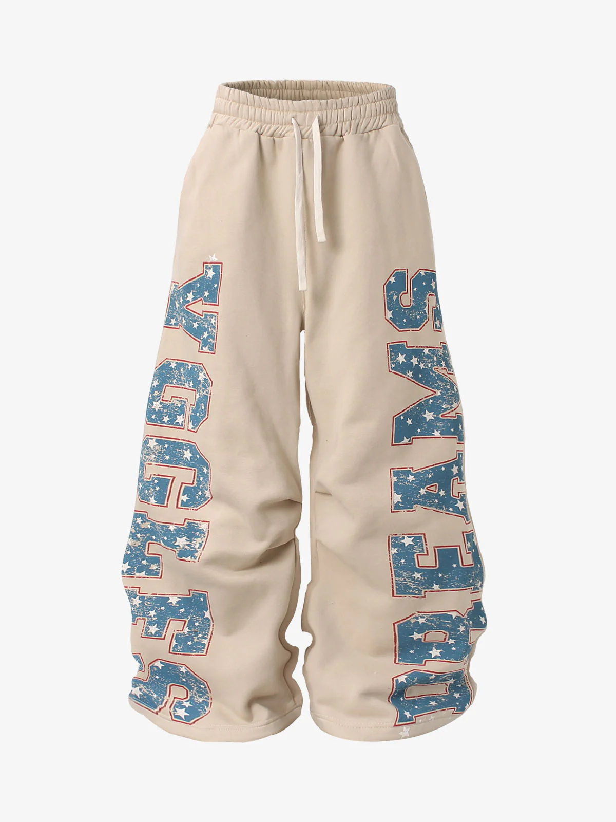 Retro Contrast Letter Print Fleece Wide-Leg Sweatpants