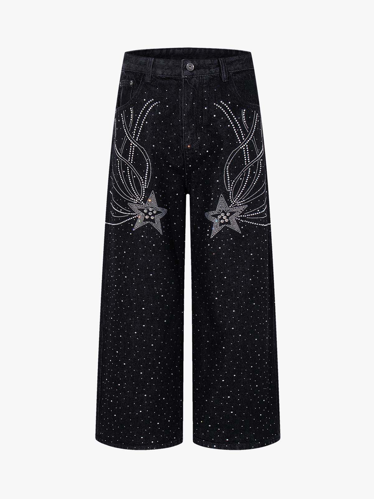 Star Rhinestone Embellished Baggy Jeans