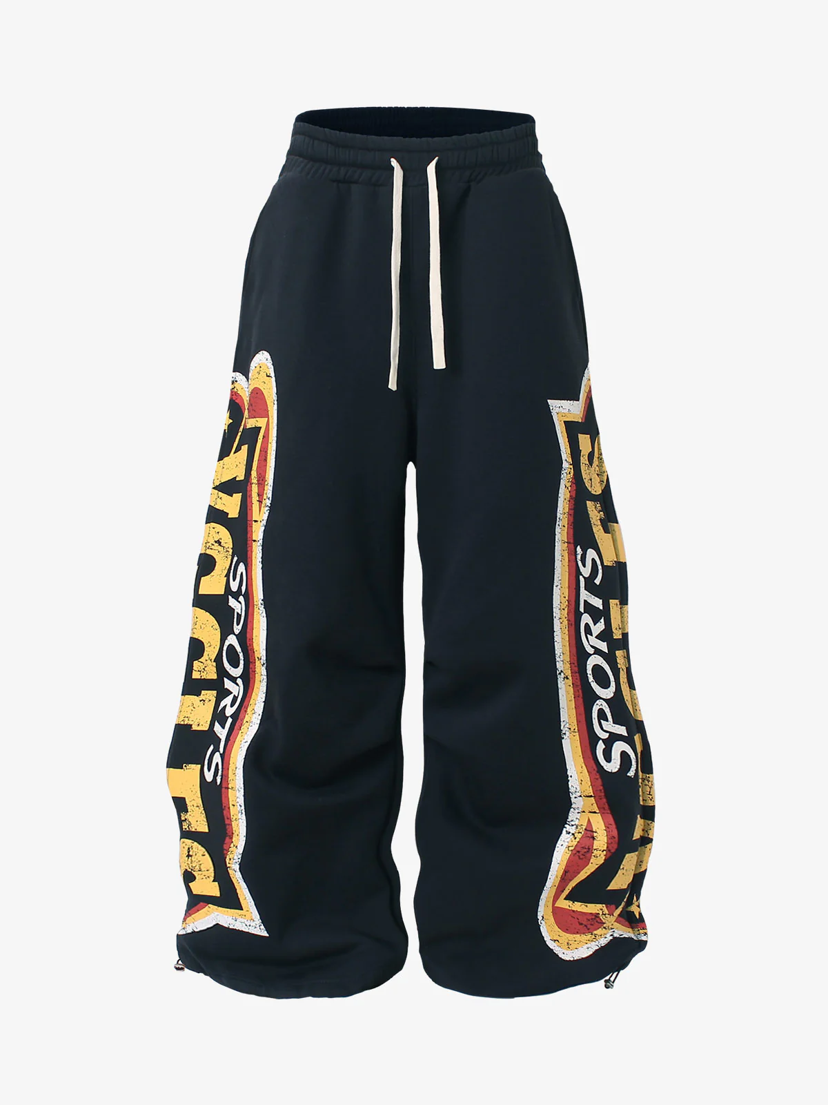 Street Letter Print Fleece-Lined Wide-Leg Sweatpants