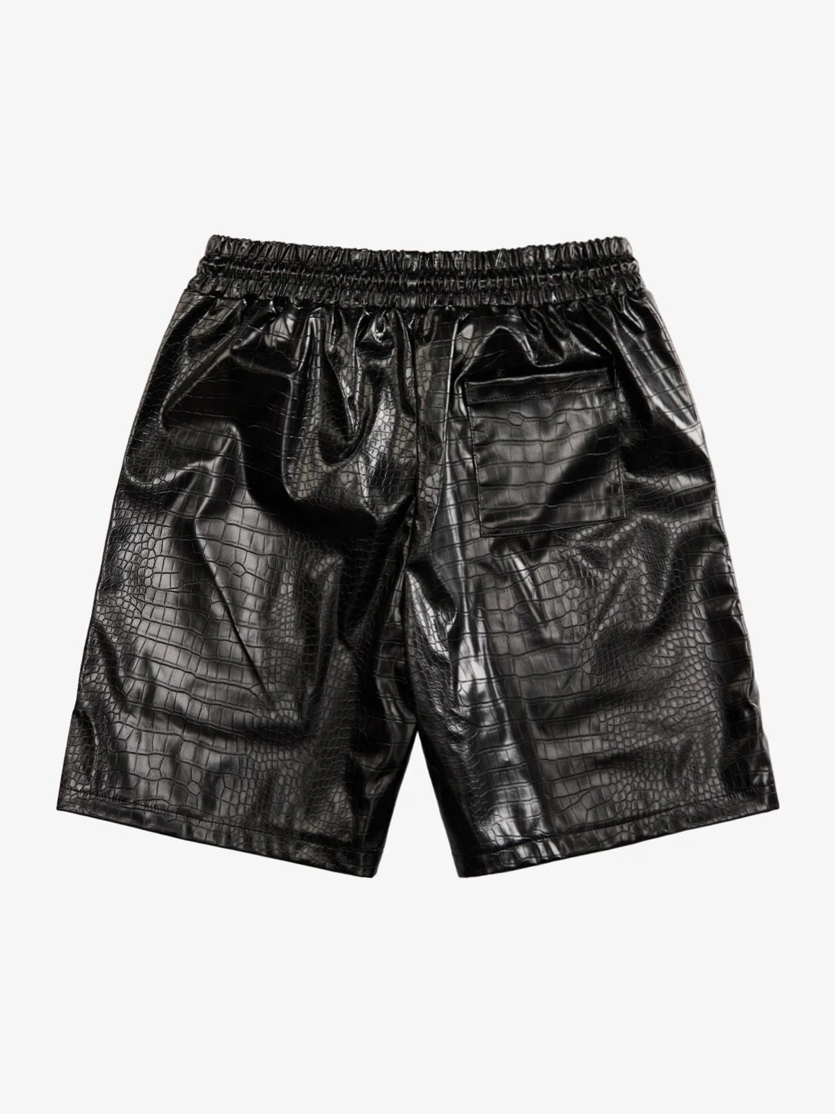 Letter Embroidered Leather Shorts