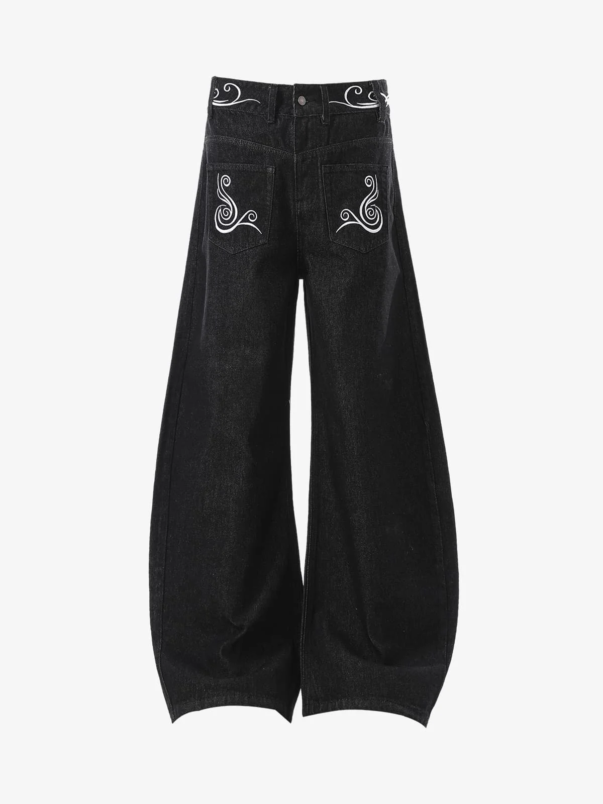 Retro Reverse Design Cloud Embroidered Barrel Jeans