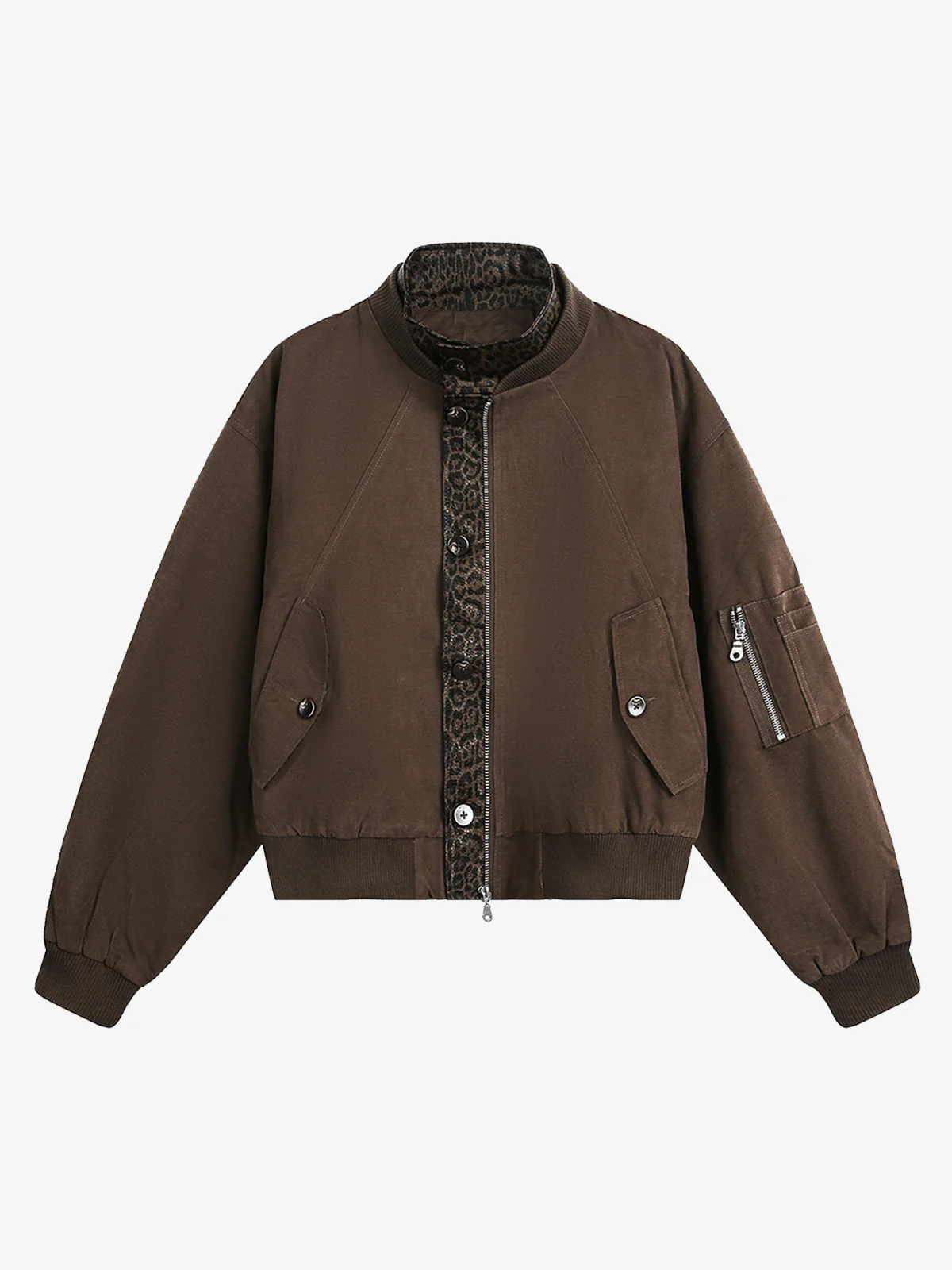 Retro Leopard PU Patchwork Faux Layered Jacket