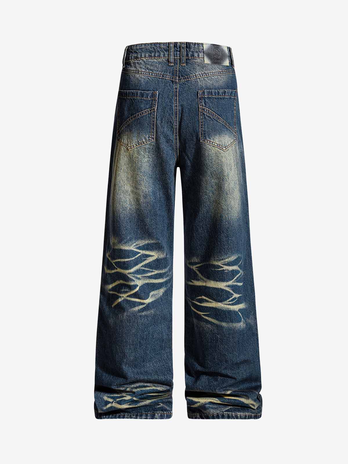 Vintage Washed Distressed Straight-Leg Jeans