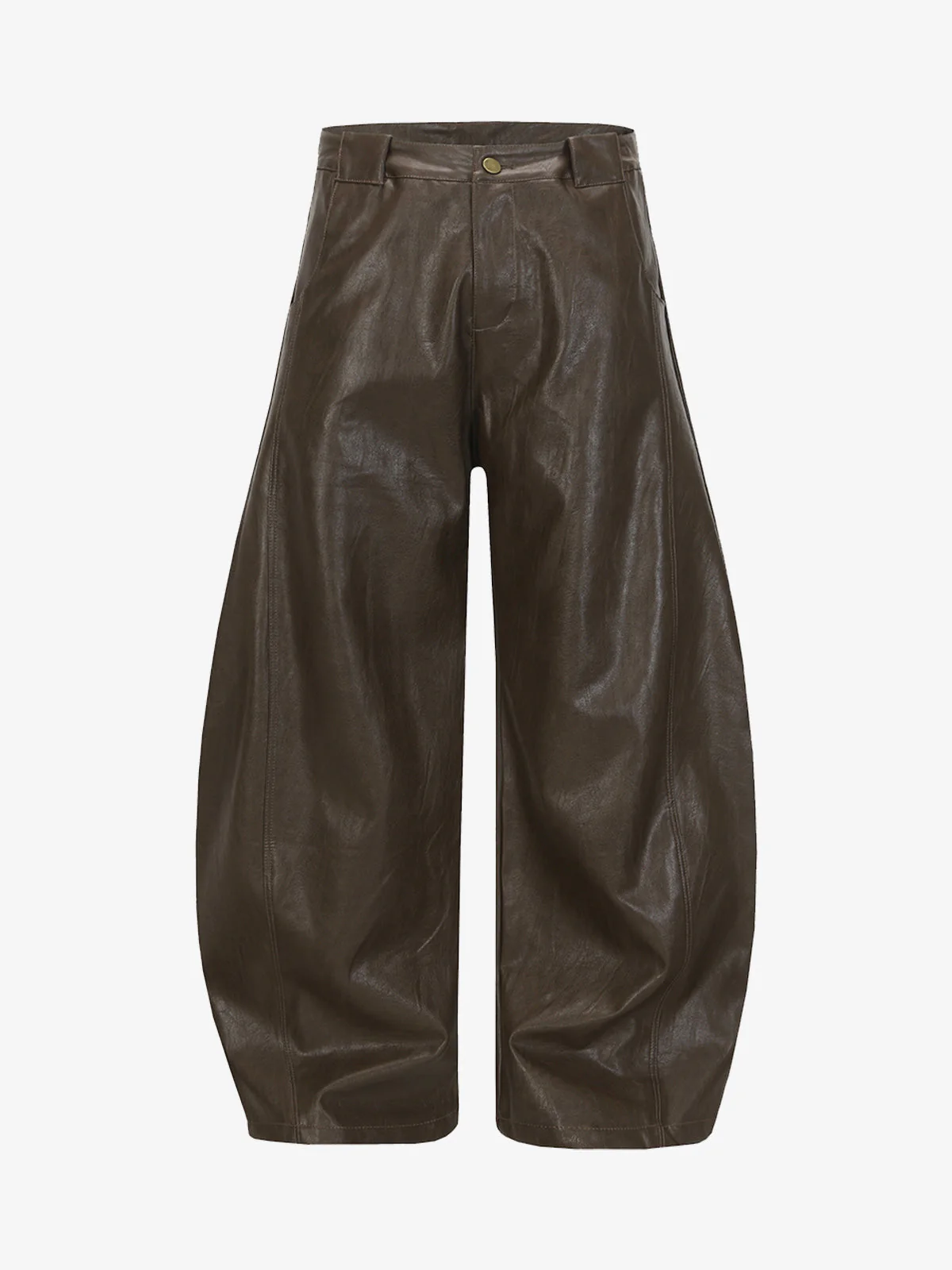 Vintage Pleated PU Leather Barrel Pants