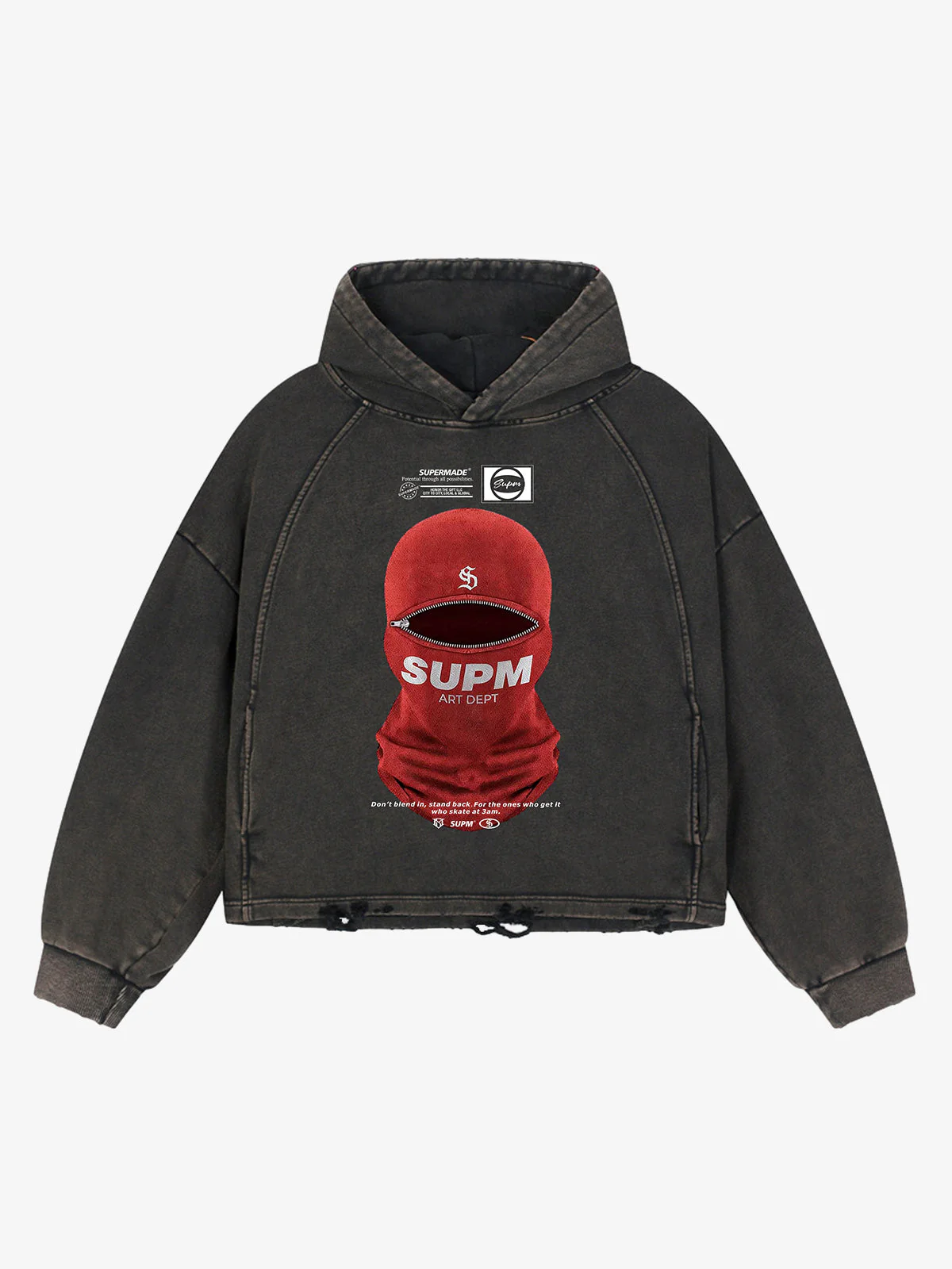 Retro Bandit Hat Graphic Distressed Cropped Hoodie