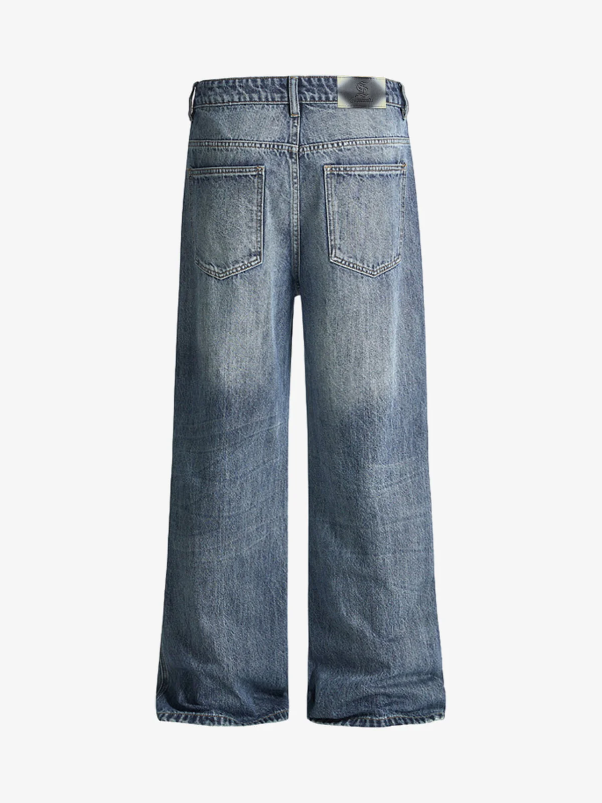 Vintage Washed Slant-Pocket Flared Jeans