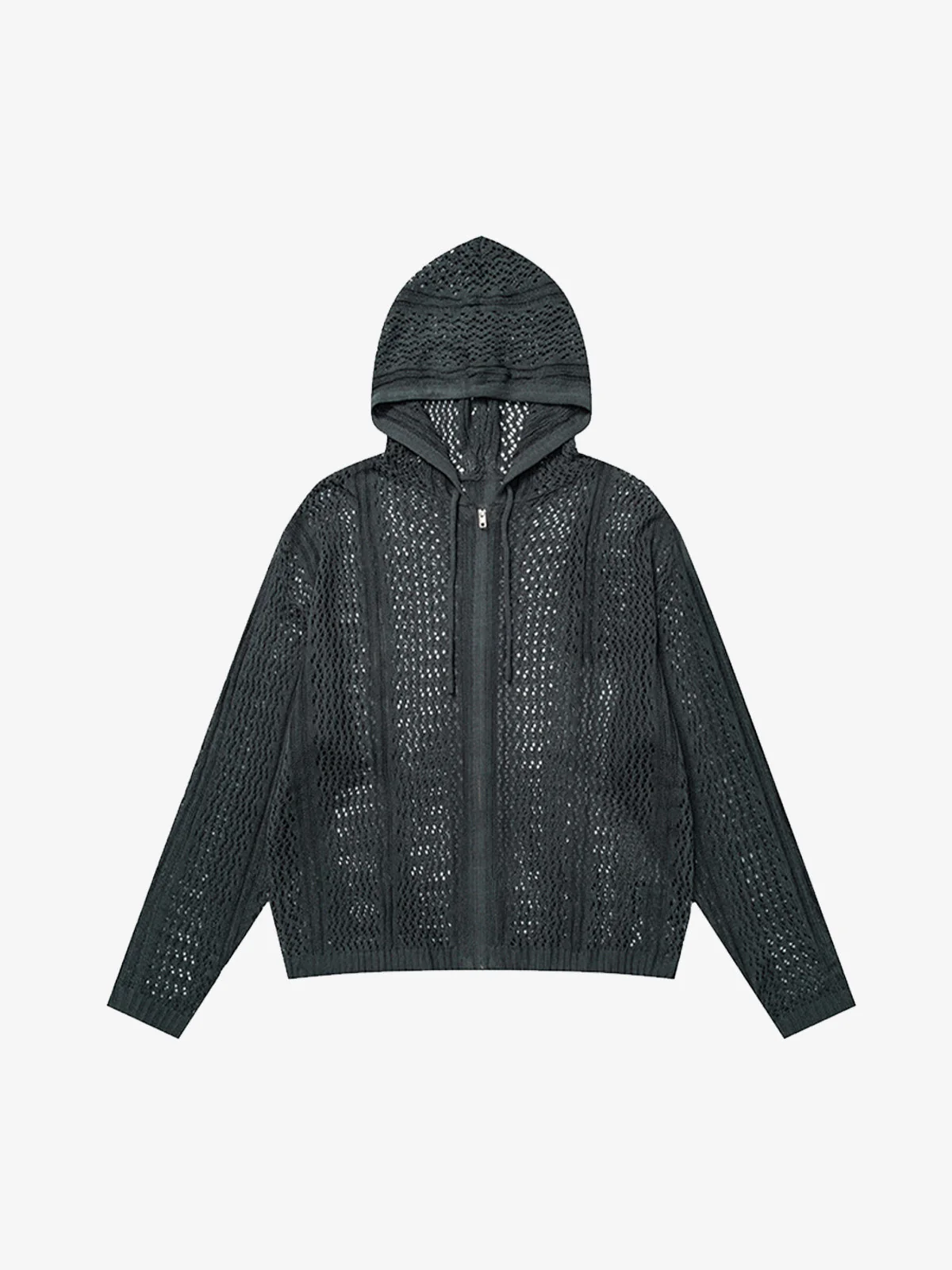 Retro Hollow-Out Knit Zip Up Hoodie