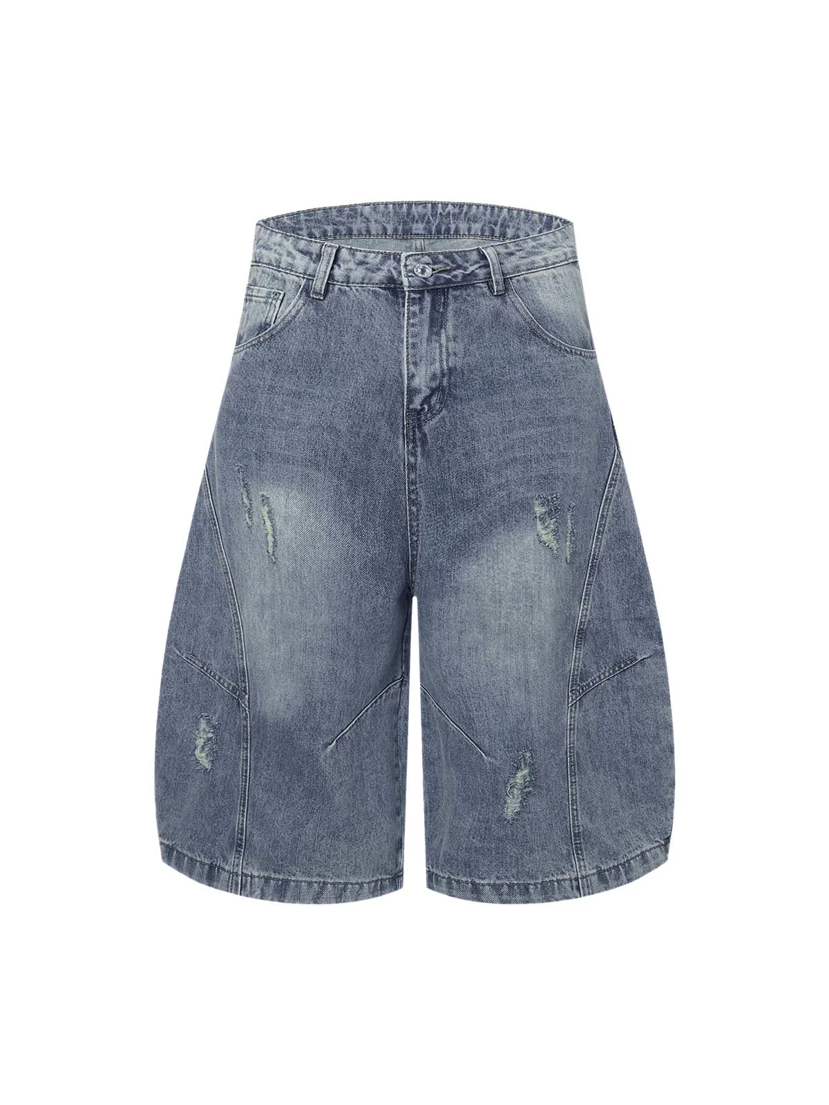 Distressed Ripped Deconstructed Split Barrel Jorts