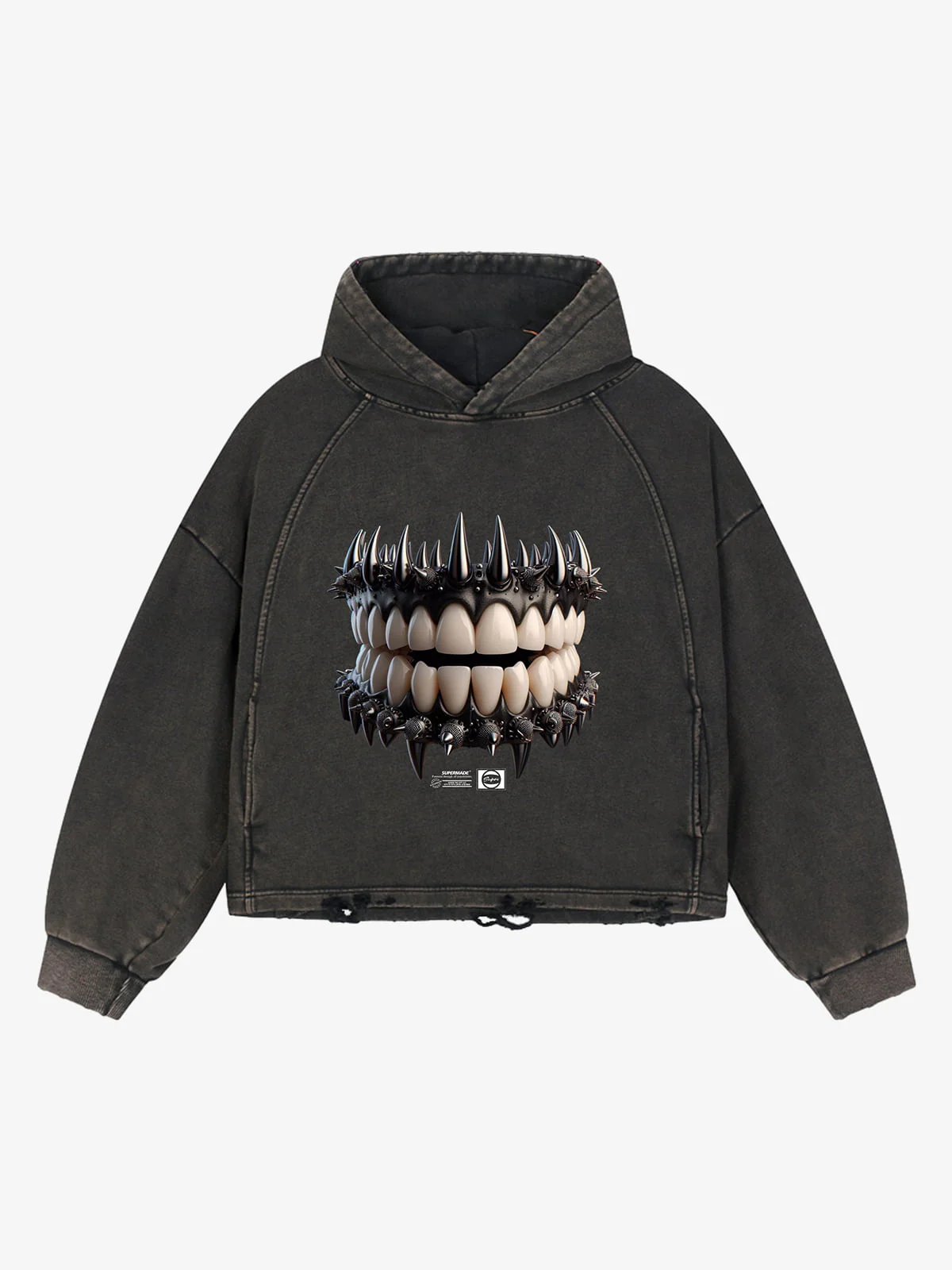 Dark Monster Teeth Graphic Cropped Hoodie