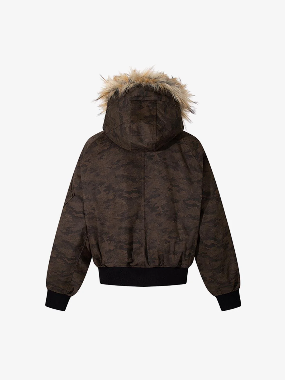 Camouflage Print Detachable Fur Hood Bomber Jacket