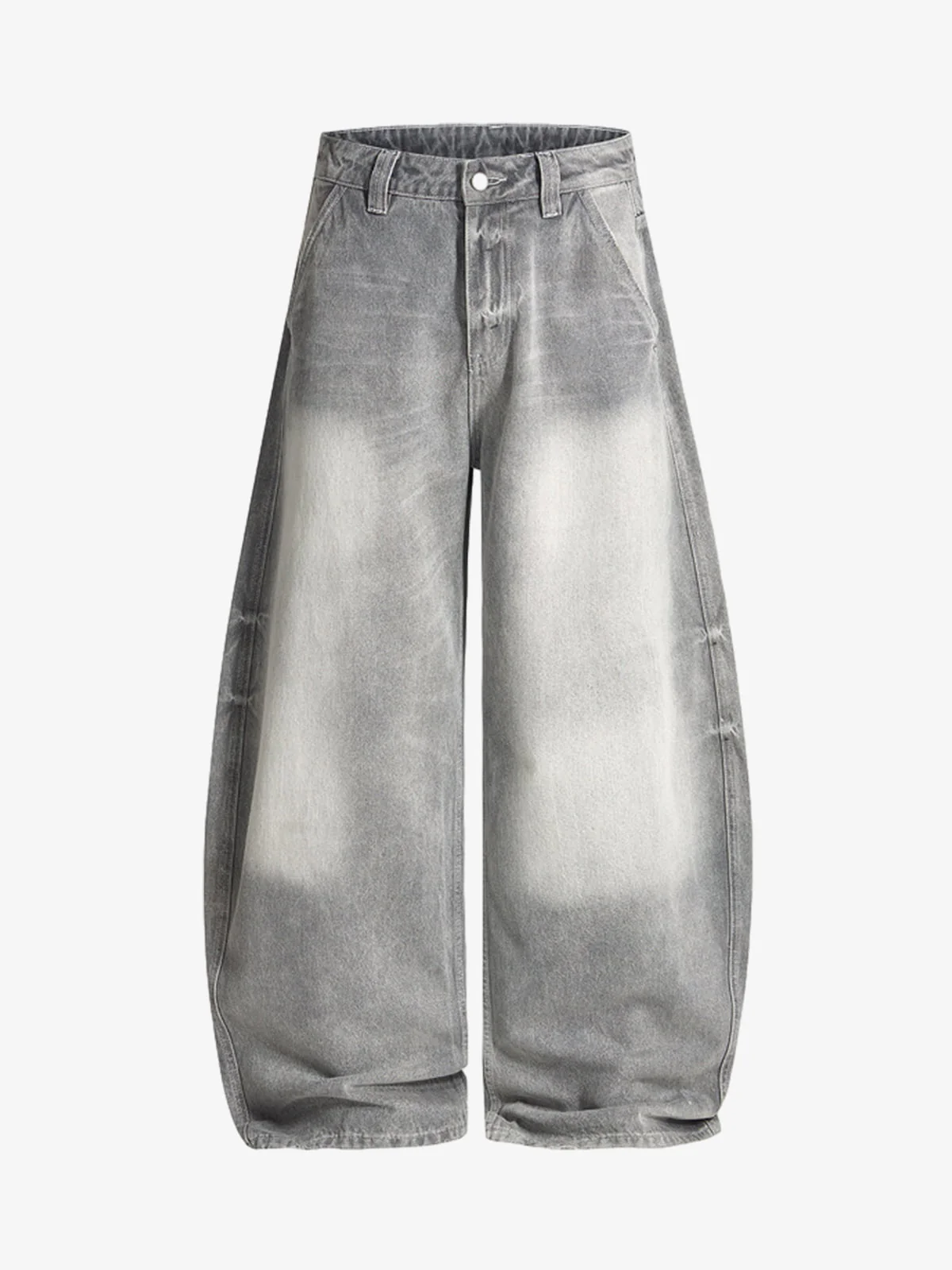 Retro Washed Distressed Curved Blade Wide-Leg Jeans