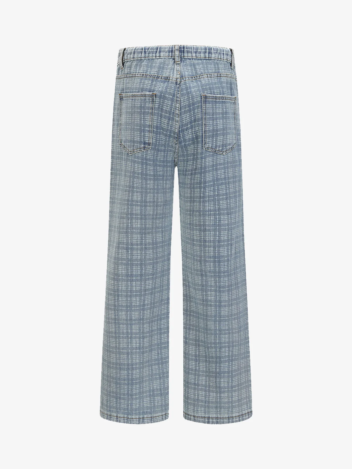 Vintage Washed Distressed Plaid Straight Jeans