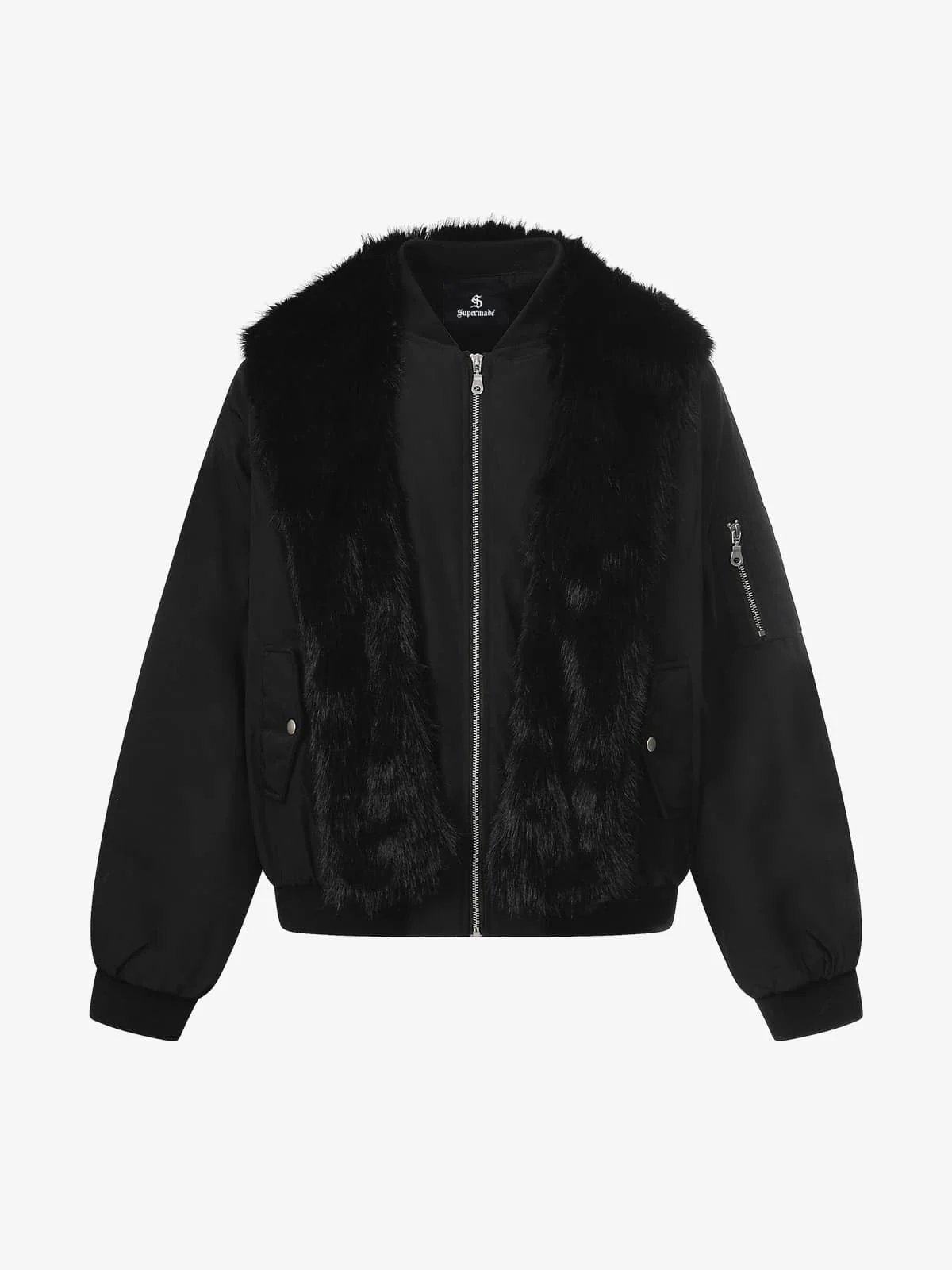 Retro Faux Fur Panel Quilted Zip-Up Bomber Jacket