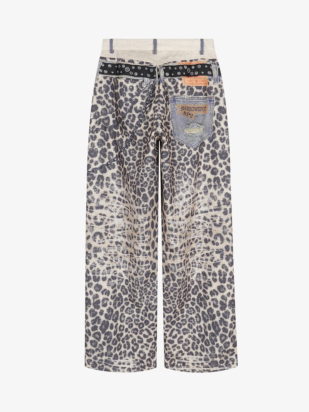 Vintage Leopard 3D Print Double Waistband Washed Jeans