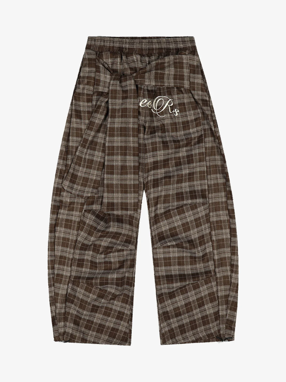Street Pleated Waistband Plaid Check Barrel Pants