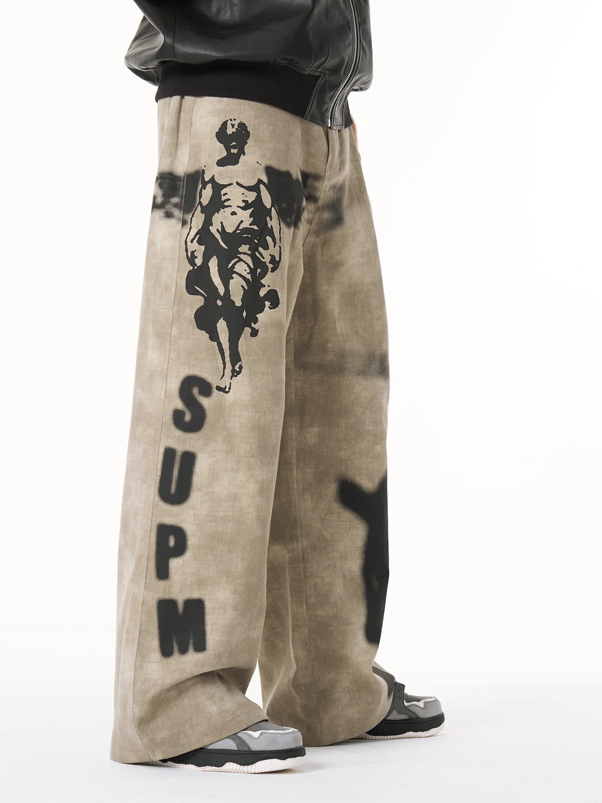 Original Large Cross Angel Print Distressed Jeans - 2552