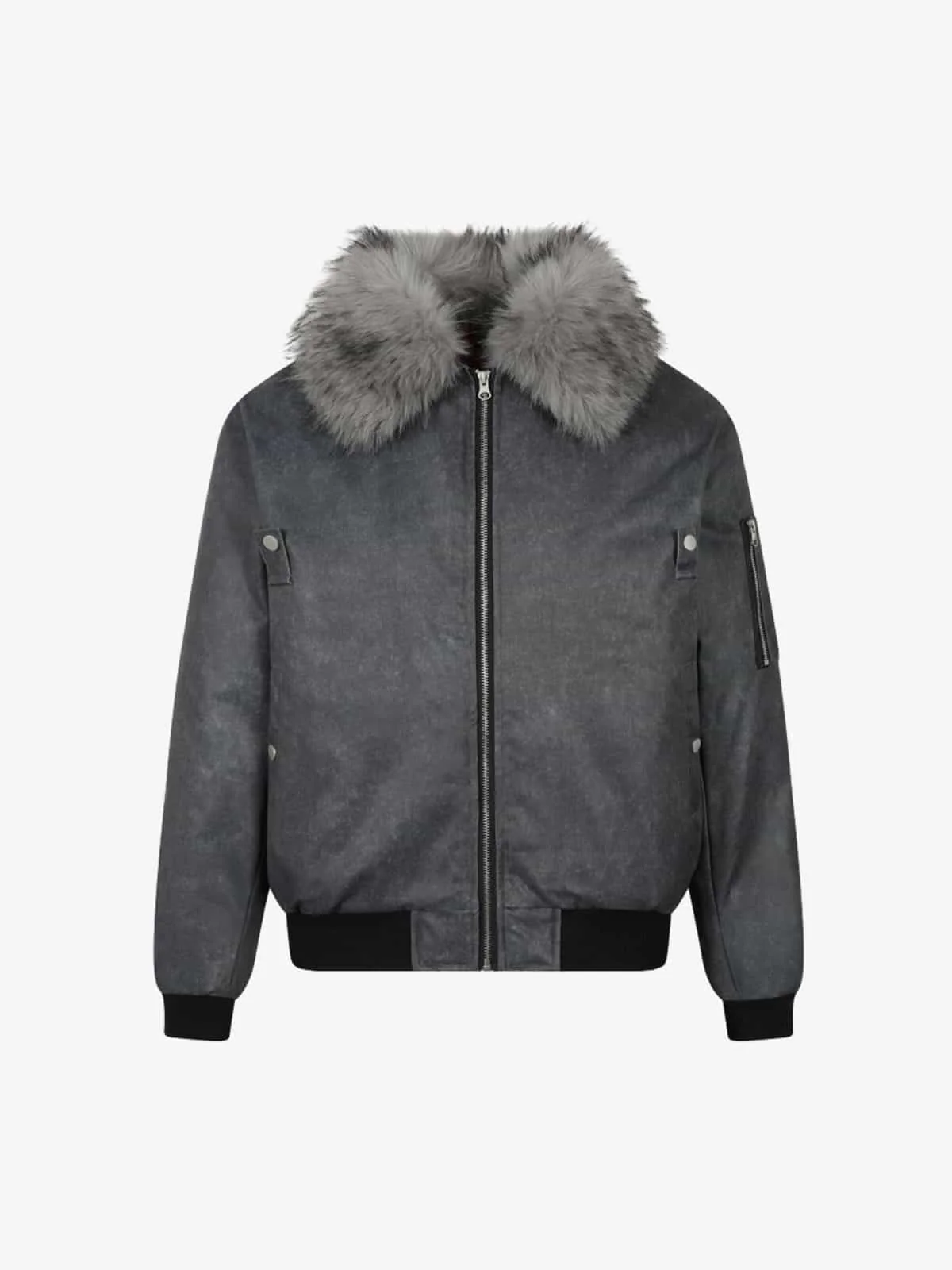 Retro Detachable Faux Fur Collar Padded Bomber Jacket