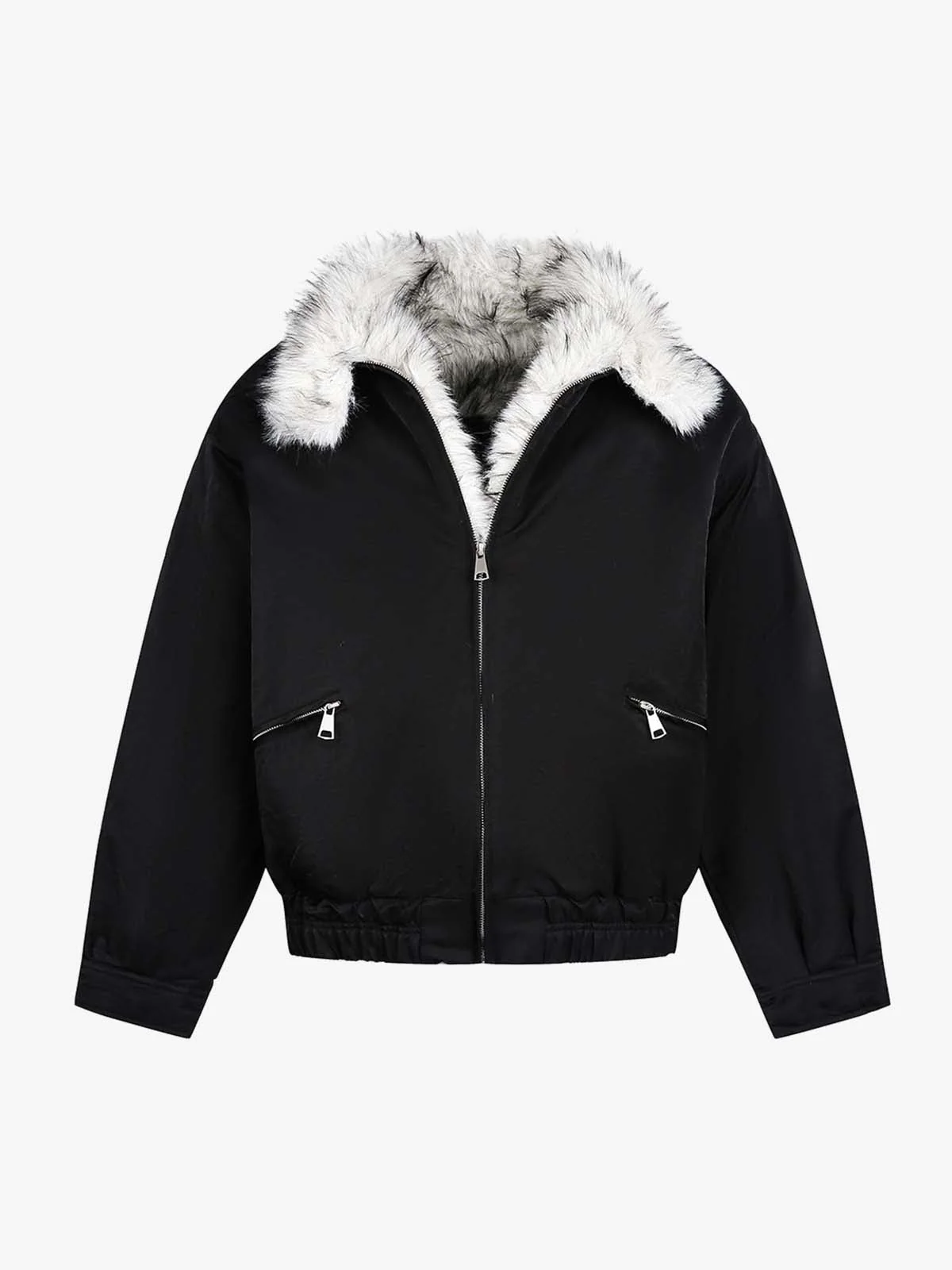 Street Faux Fur Collar Zip-Up Jacket