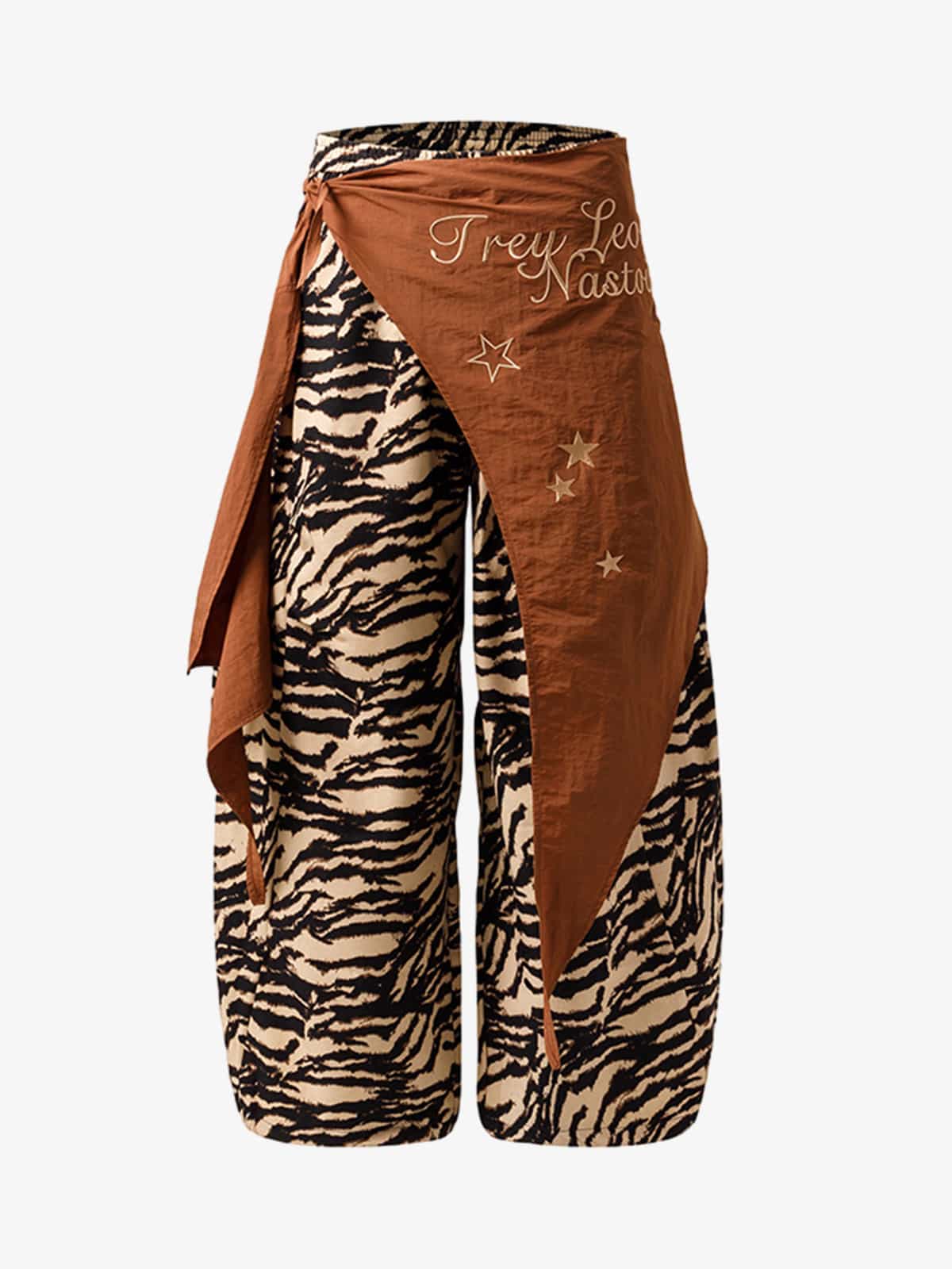 Retro Zebra Print Asymmetric Draped Patchwork Barrel Pants