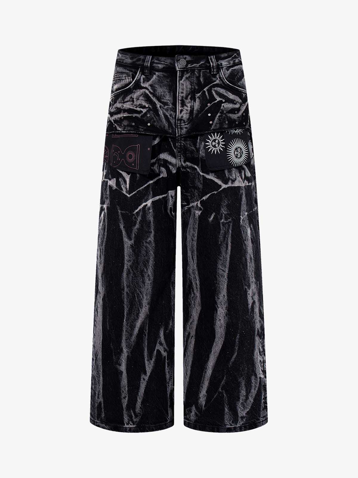 Washed Graphic Patch Baggy Jeans