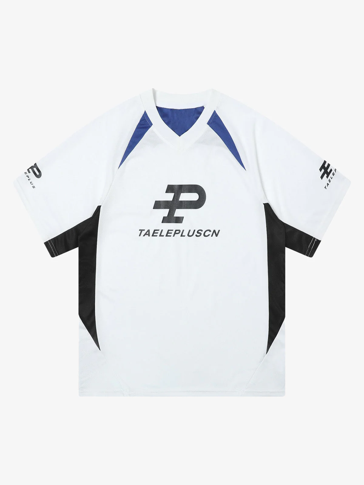 Contrast Color Sporty V-Neck Jersey T-Shirt