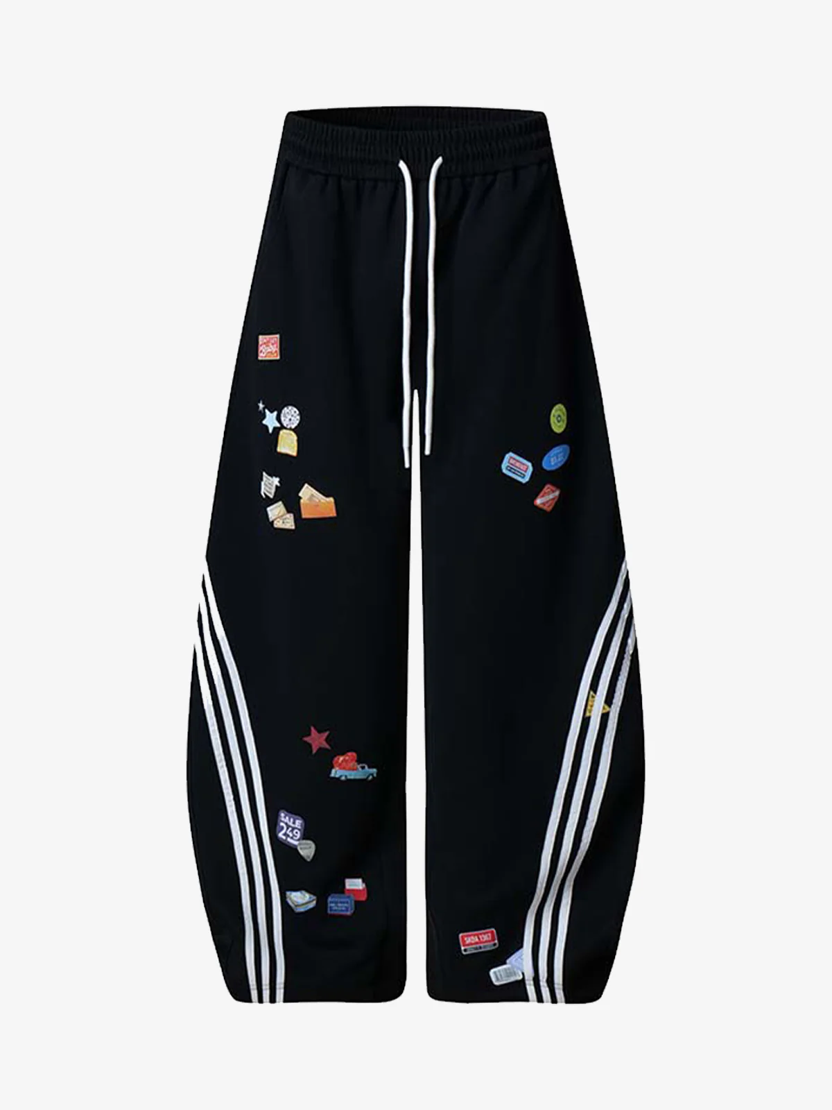 Street Patterned Striped Barrel Casual Pants